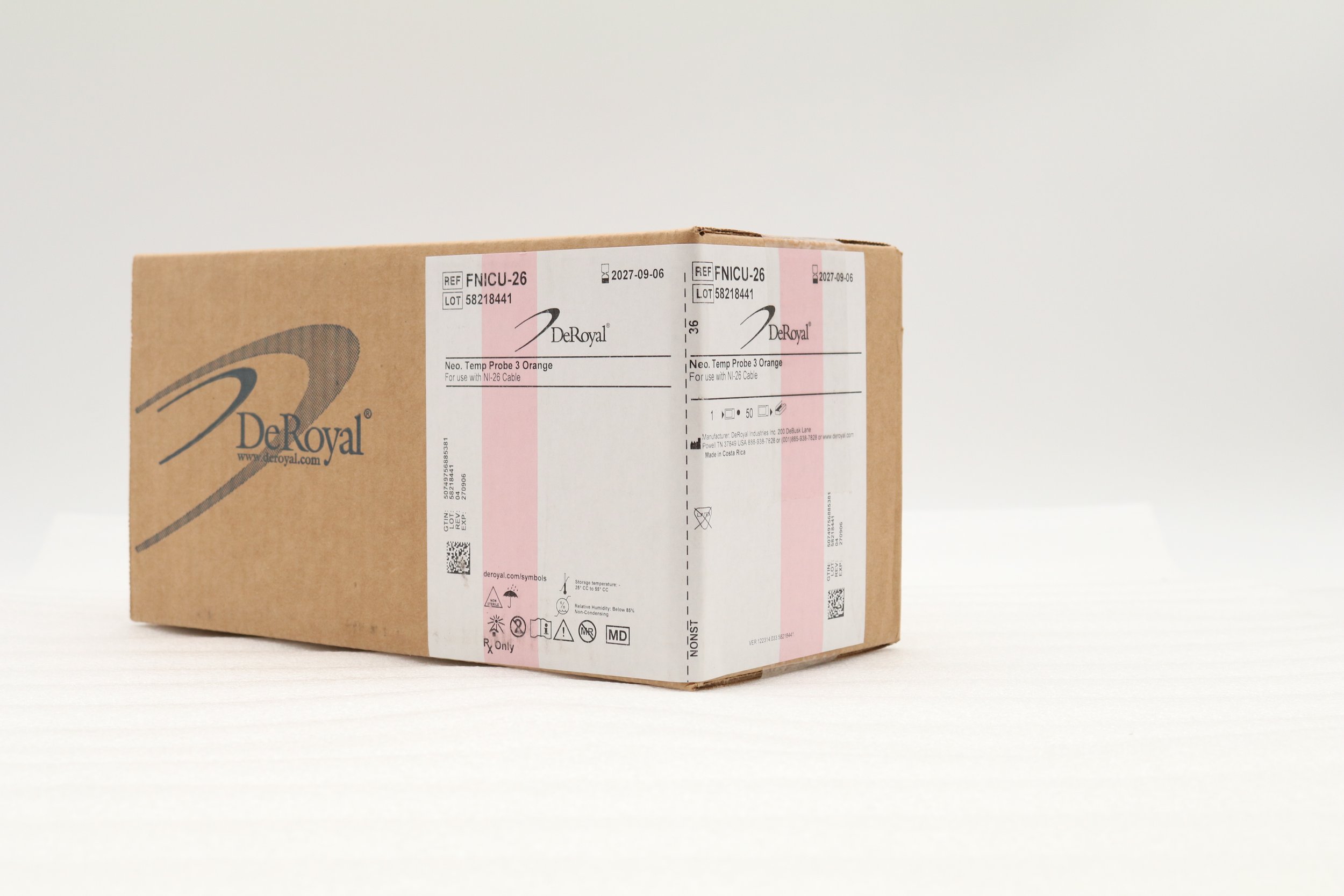 DeRoyal | FNICU-26 | IN-DATE | Box of 50 | Disposable Neonatal Skin Temperature Sensor Probes