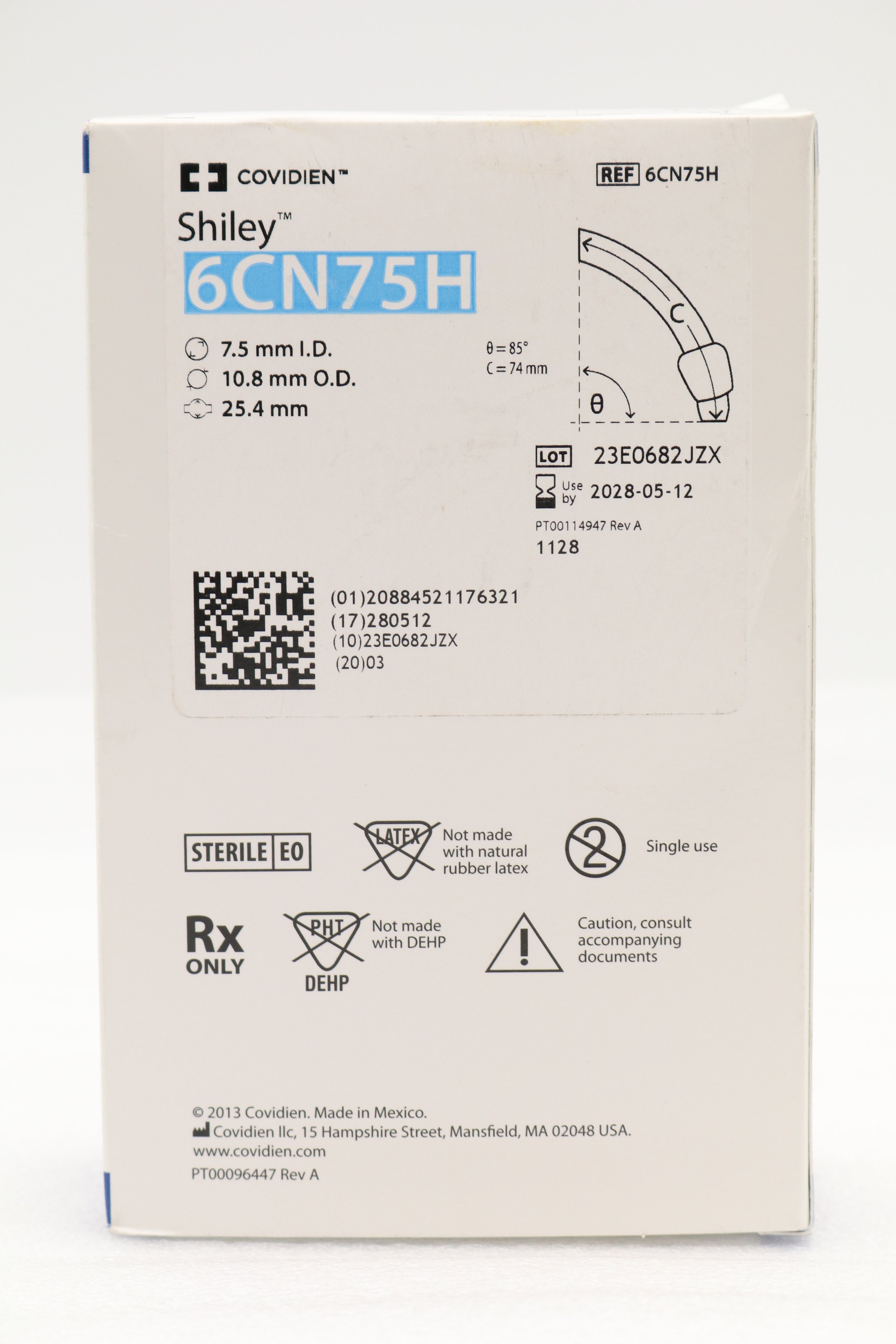 COVIDIEN | 6CN75H | IN-DATE | EACHES | SHILEY FLEXIBLE TRACHEOSTOMY TUBE W/TAPERGUARD CUFF, DIC 7.5MM
