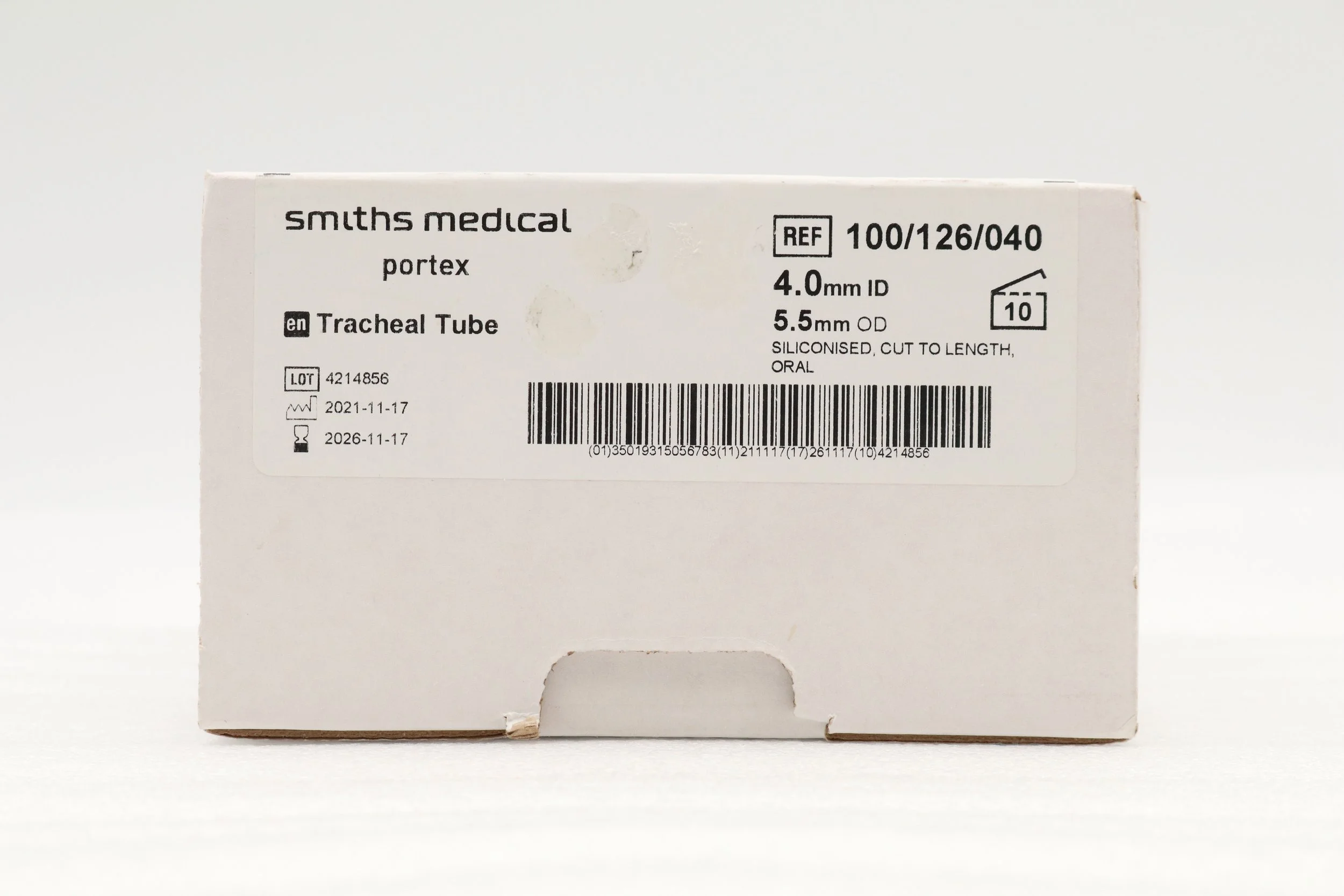 SMITHS MEDICAL | 100/126/040 | BOX OF 10 | Portex Tracheal Tube, 4.0mm ID 5.5mm OD