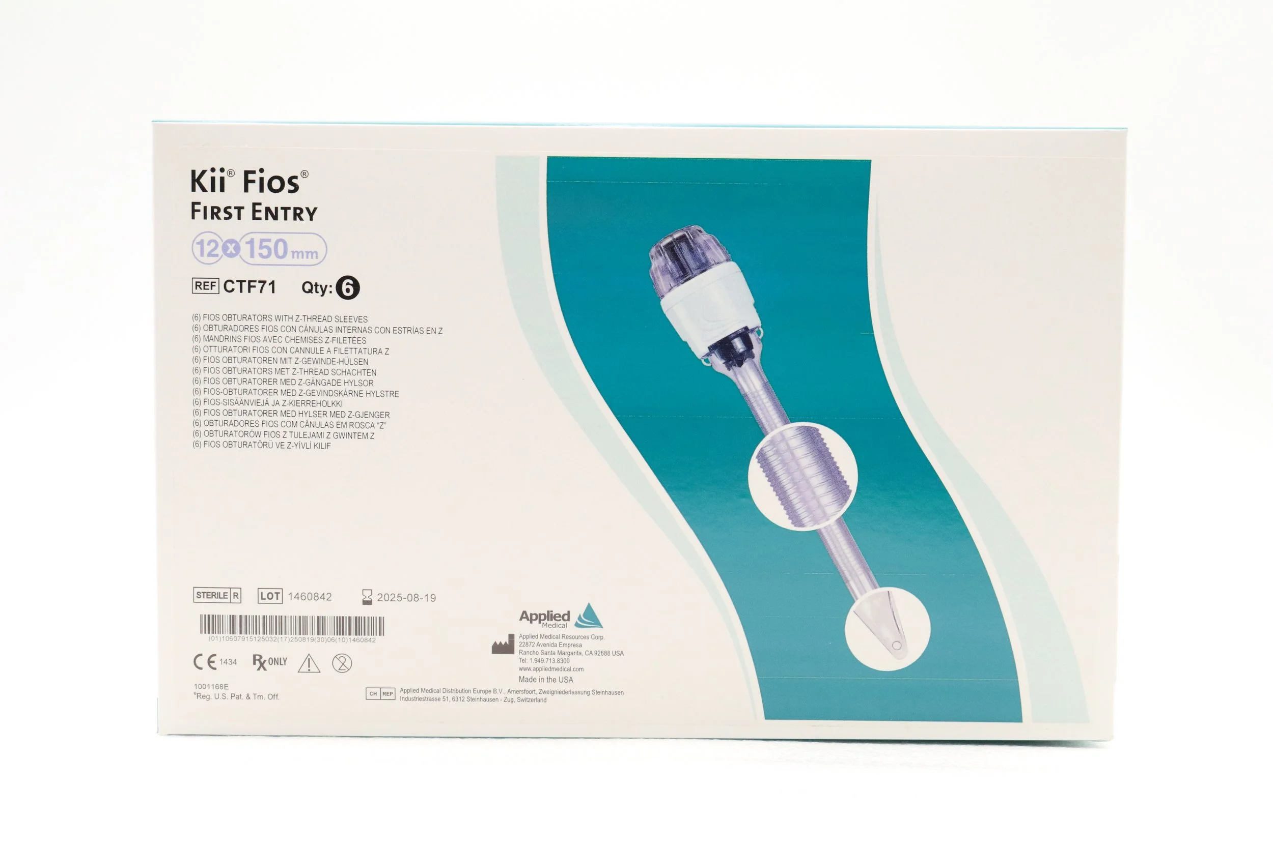 APPLIED MEDICAL | CTF71 | SHORTDATE | BOX OF 6 | Kii Fios First Entry 12x150mm FIOS OBTURATORS WITH Z-THREAD SLEEVES