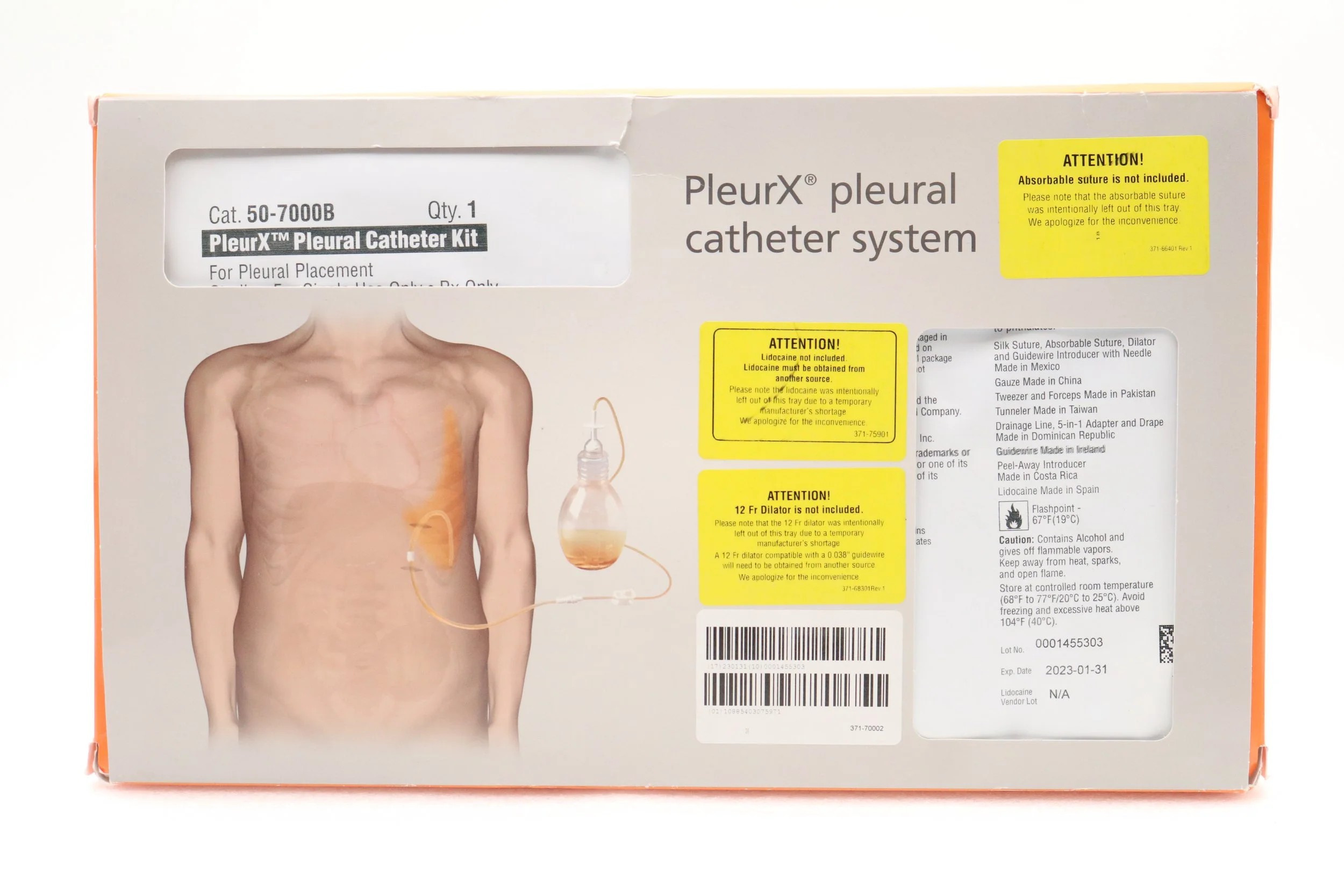 CAREFUSION | 50-7000B | EXPIRED | EACHES | BD PLEURX PLEURAL CATHETER KIT (DOES NOT INCLUDE BOTTLES)