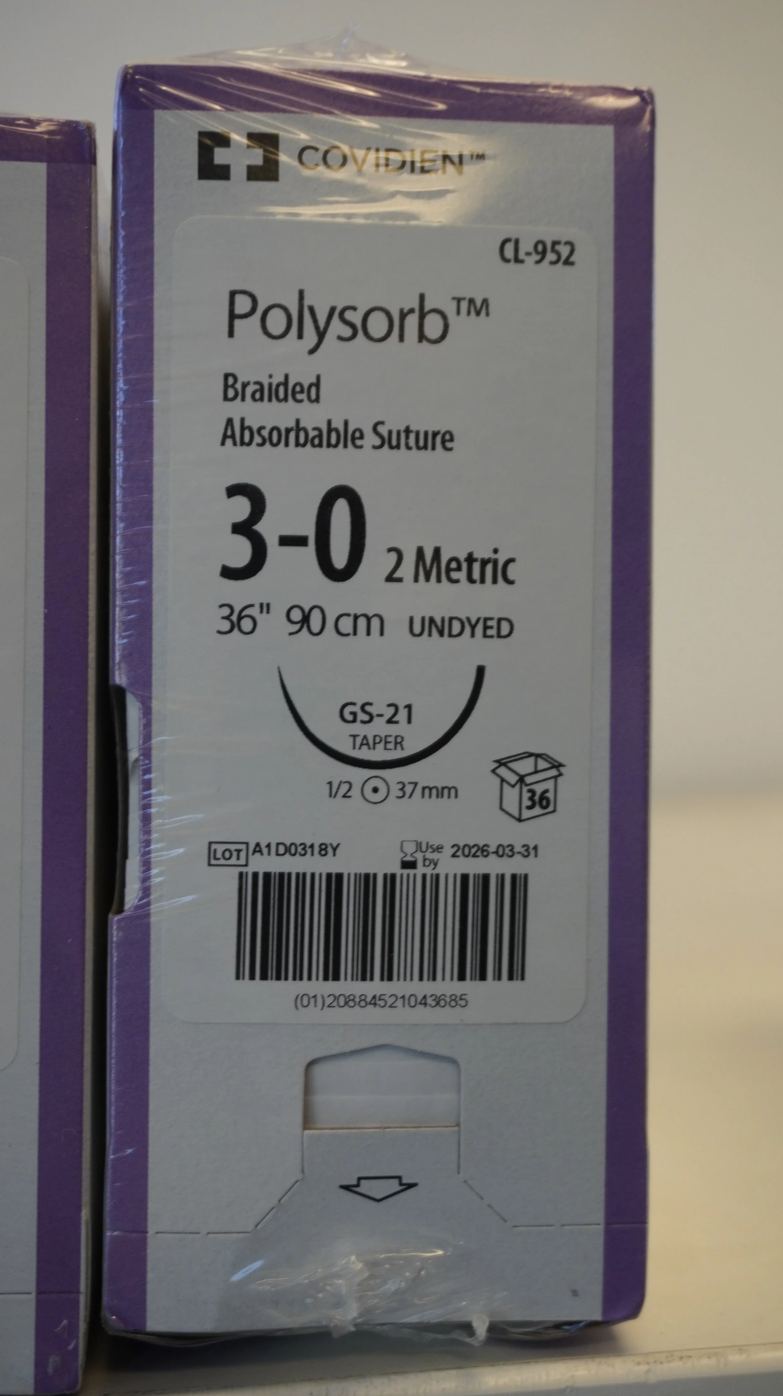 COVIDIEN | CL-952 | PACK of 36/pc | Polysorb Braided Absorbable Suture 3-0 2 Metric 36" 90cm UNDYED