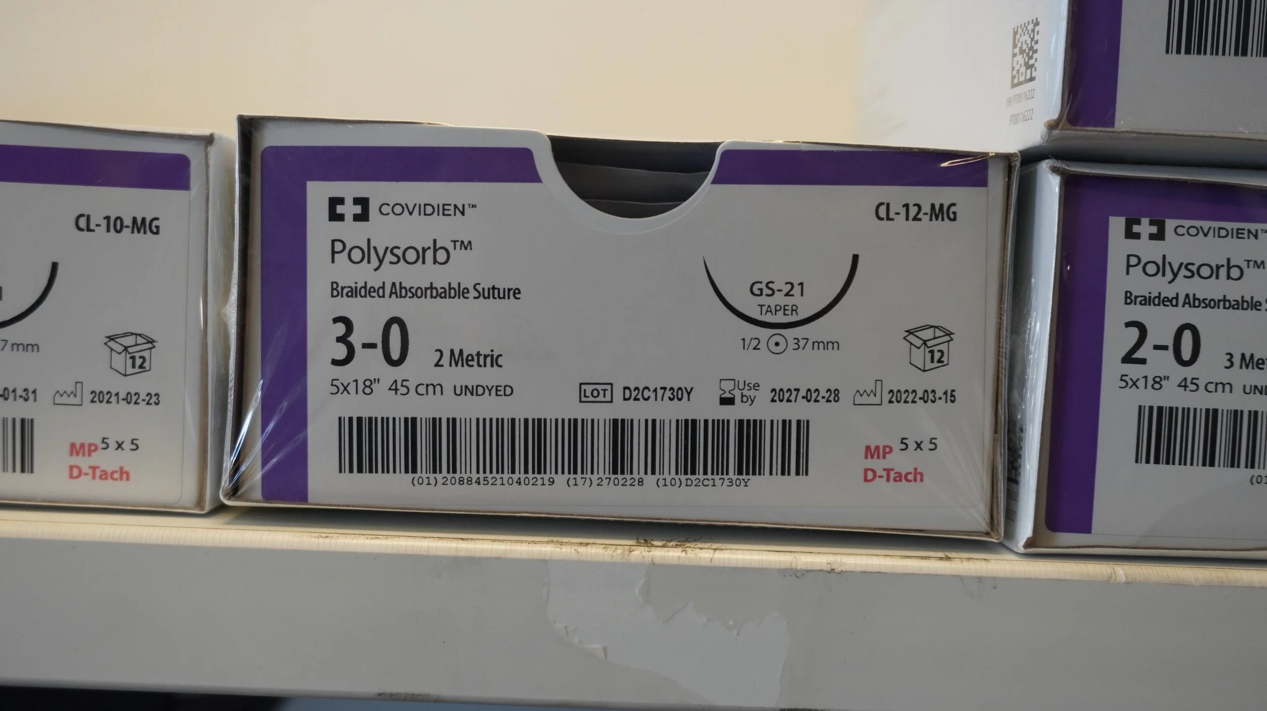 COVIDIEN | CL-12-MG | PACK of 12/pc | Polysorb Braided Absorbable Suture 3-0 2 Metric 5x18" 45cm UNDYED