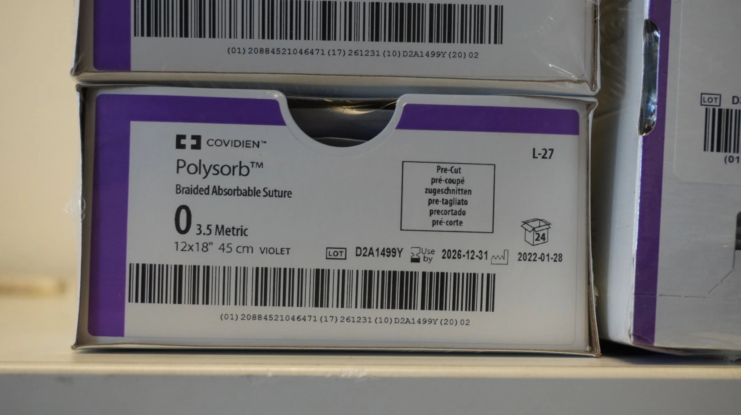 COVIDIEN | L-27 | PACK of 24/pc | Polysorb Braided Absorbable Suture 0 3.5 Metric 12x18" 45cm VIOLET