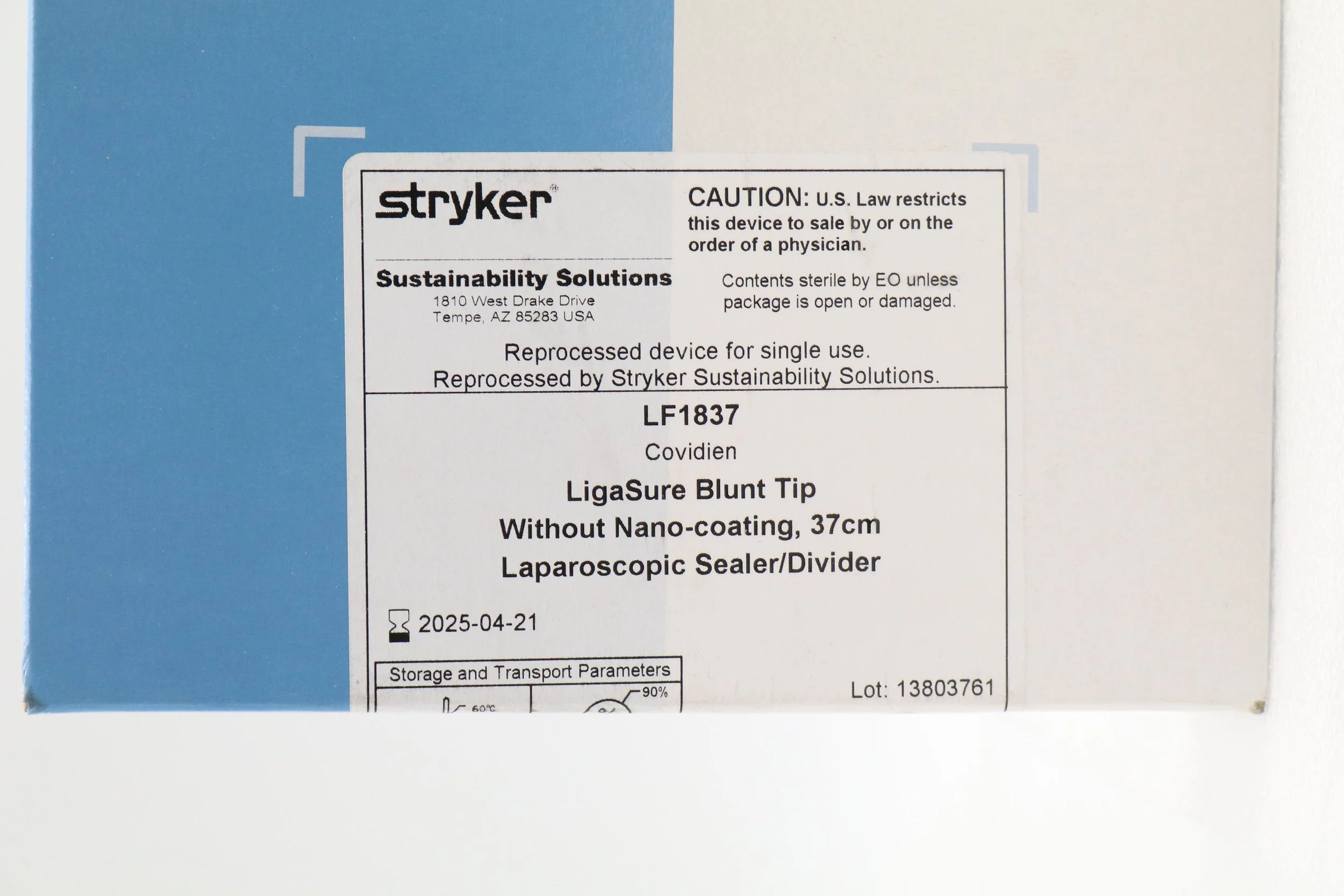 COVIDIEN | LF1837 | SHORT DATE | EACHES | REPROCESSED BY STRYKER LIGASURE BLUNT TIP LAPAROSCOPIC SEALER/DIVIDER, NANO-COATED, 5MM - 37CM