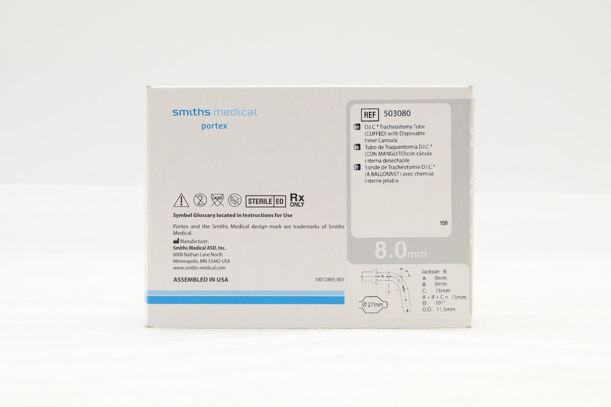 Smiths Medical | 503080 | IN-DATE | EACHES | Portex Cuffed DIC Tracheostomy Tube 8 mm