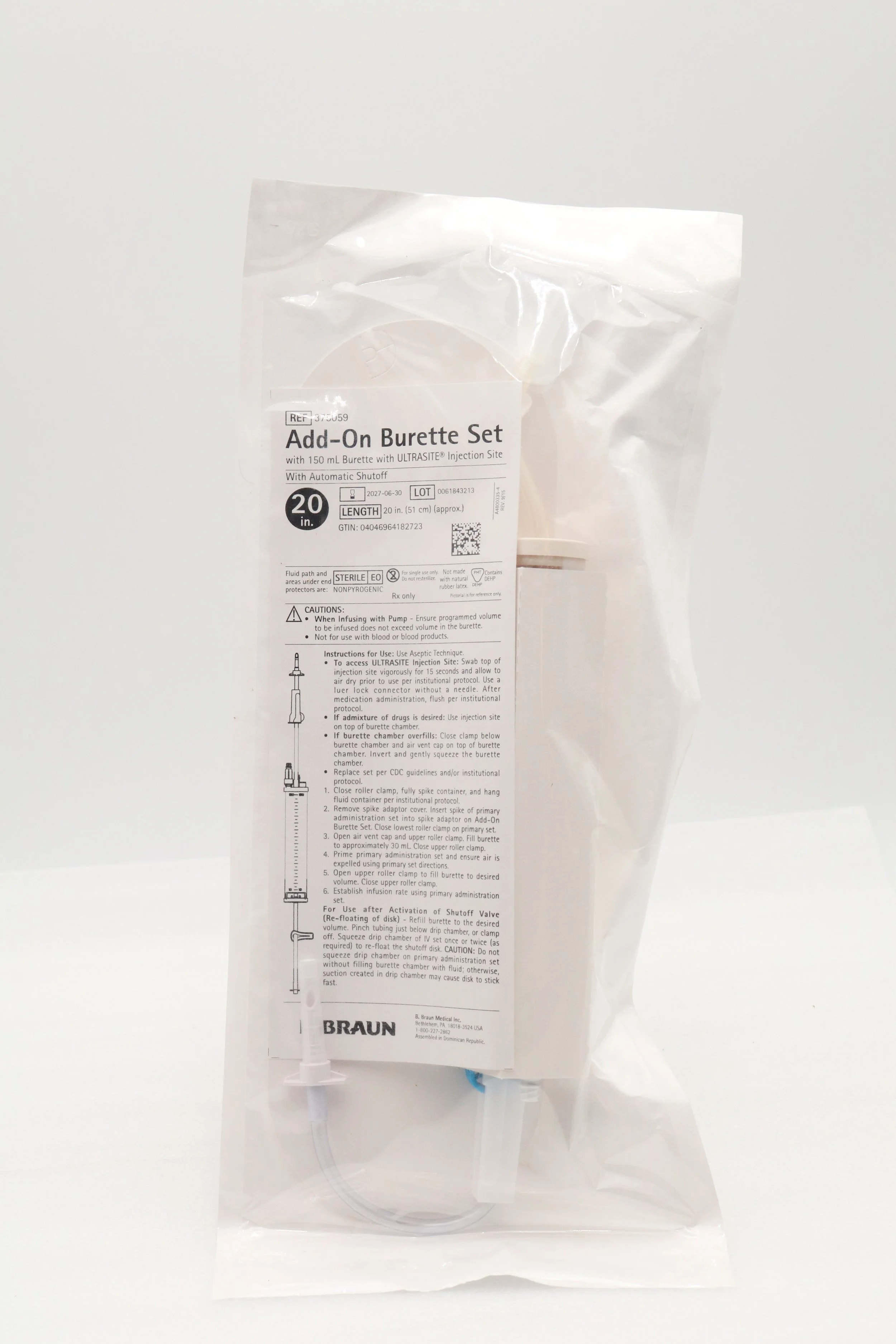 B Braun | 375059 | BOX OF 20 | Burette Set 20" 150mL 3.0 Ml Priming Volume Side Clamp Nvnt