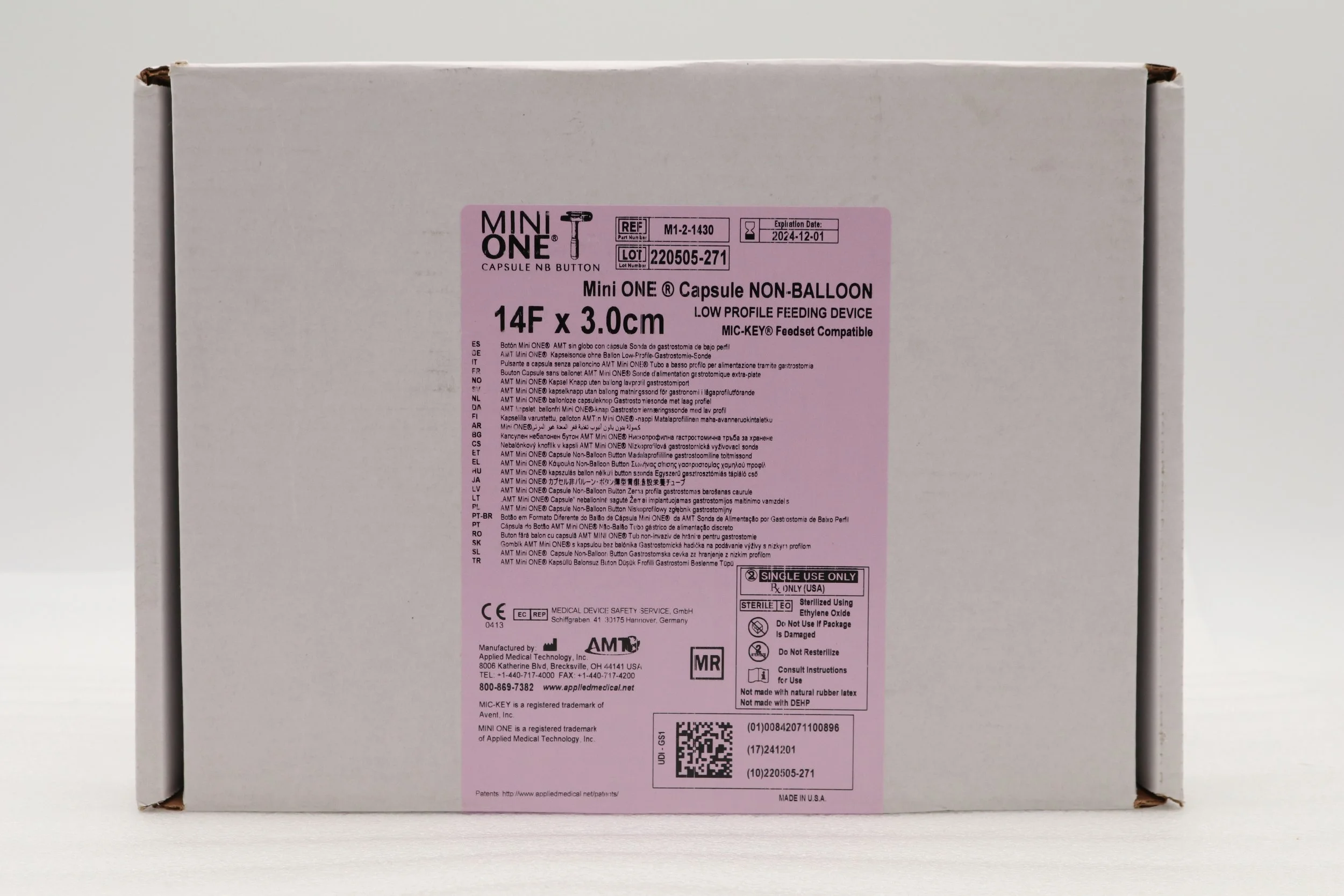 Applied Medical Technology | M1-2-1430 | SHORTDATE | TUBE, BUTTON, CAPSULE, MINIONE, 14FR, 3.0 CM