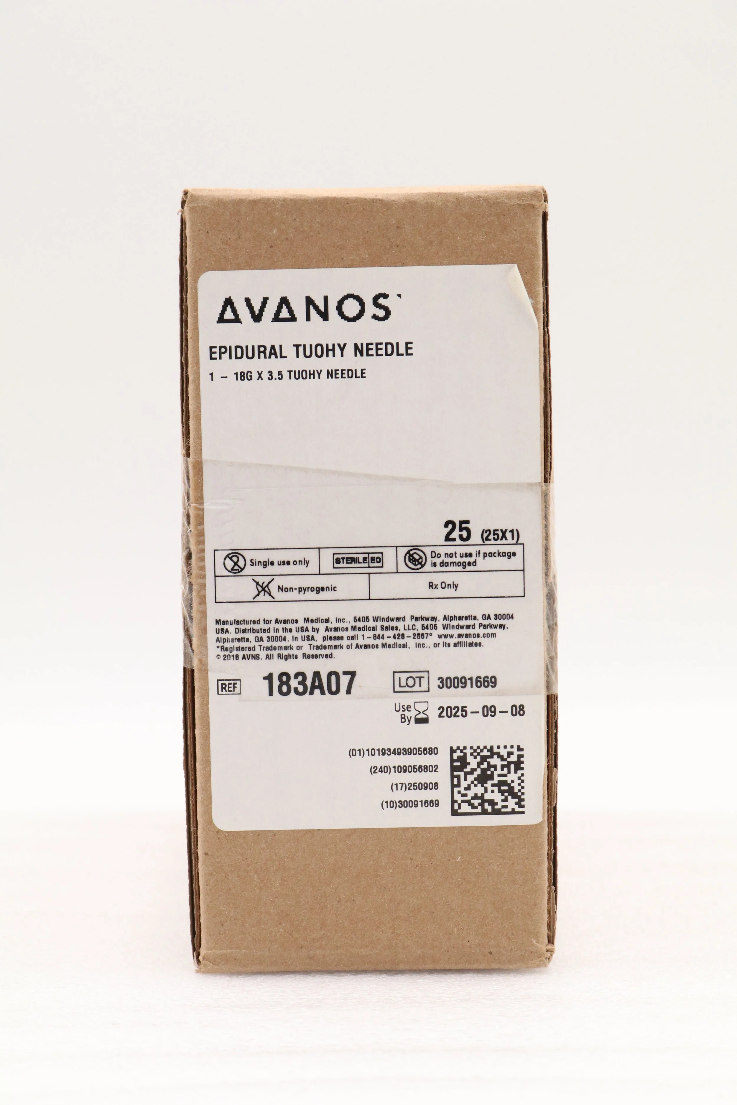 Avanos Medical | 183A07 | SHORT DATE | CASE OF 25 | Needle Epidural Touhy 18Gx3.5