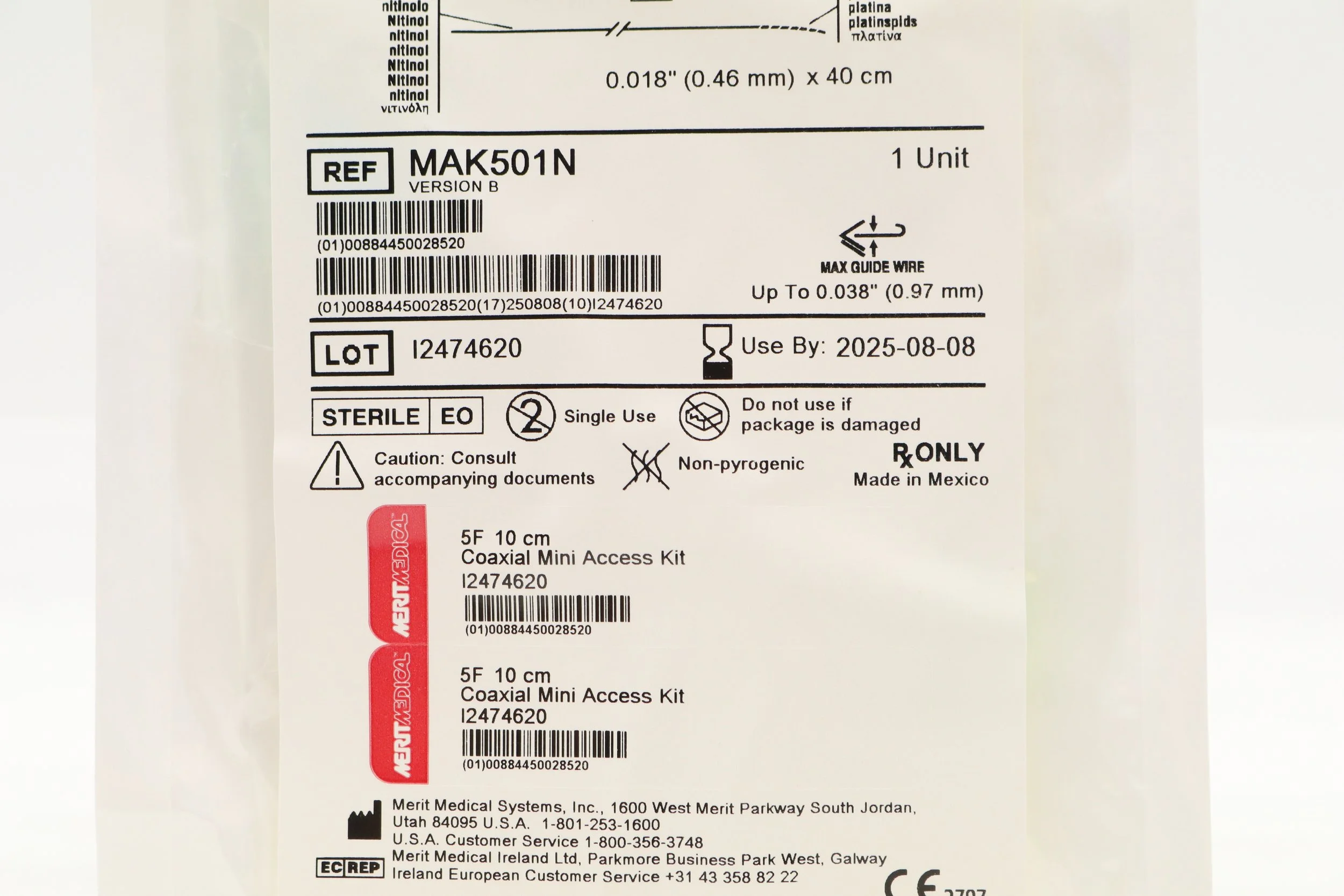MERIT MEDICAL | MAK501N | SHORT DATE | EACHES | MAK MINI ACCESS KIT CO-AXIAL INTRODUCER Standard NT PT 5F x 10cm