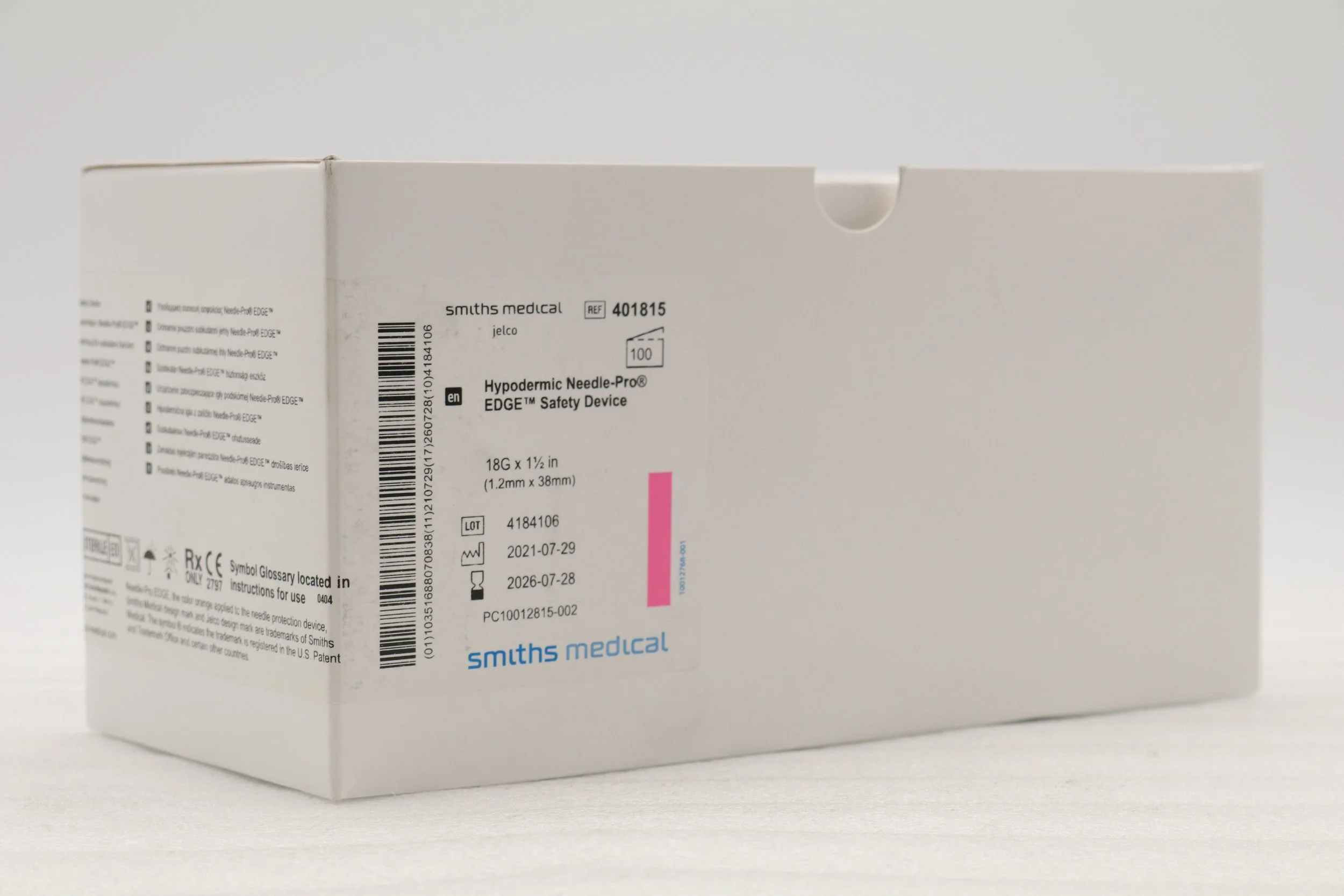 Smiths Medical | 401815 | IN-DATE | BOX OF 100 | NEEDLE, HYPODERMIC, PRO-EDGE, 18G X 1.5"