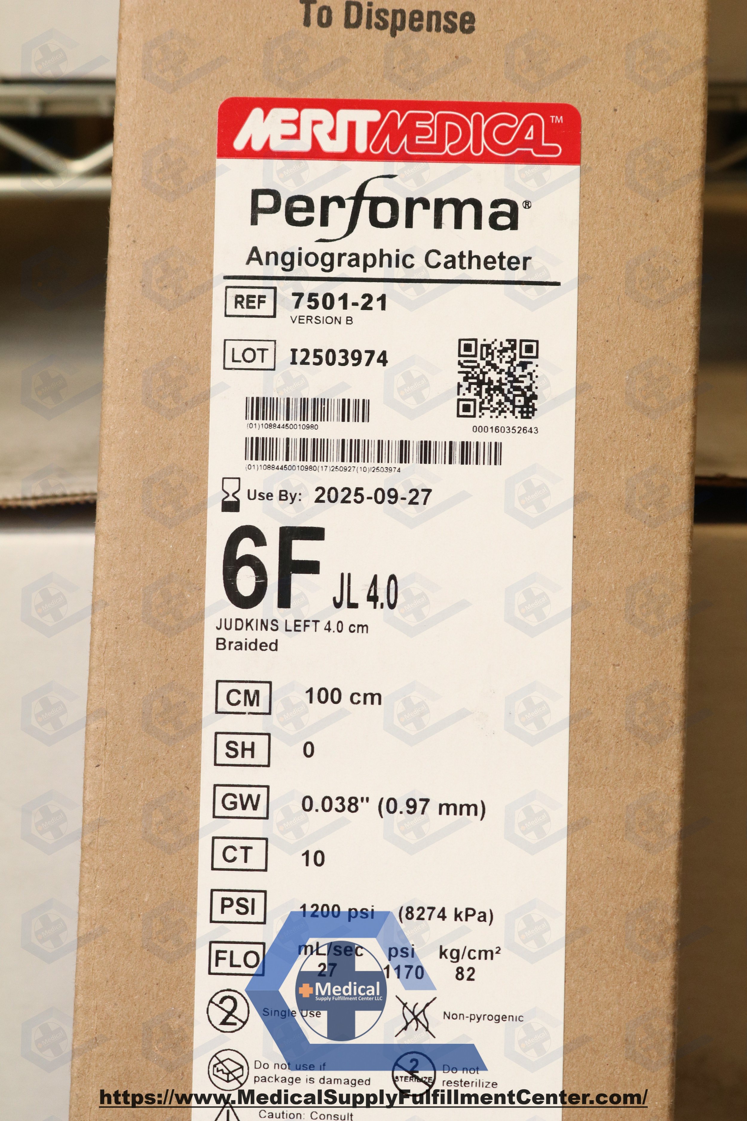 Merit Medical | 7501-21 | SHORT DATE | BOX OF 10 | Performa 6F Angiographic Catheter 100cm JL 4.0 1200 PSI