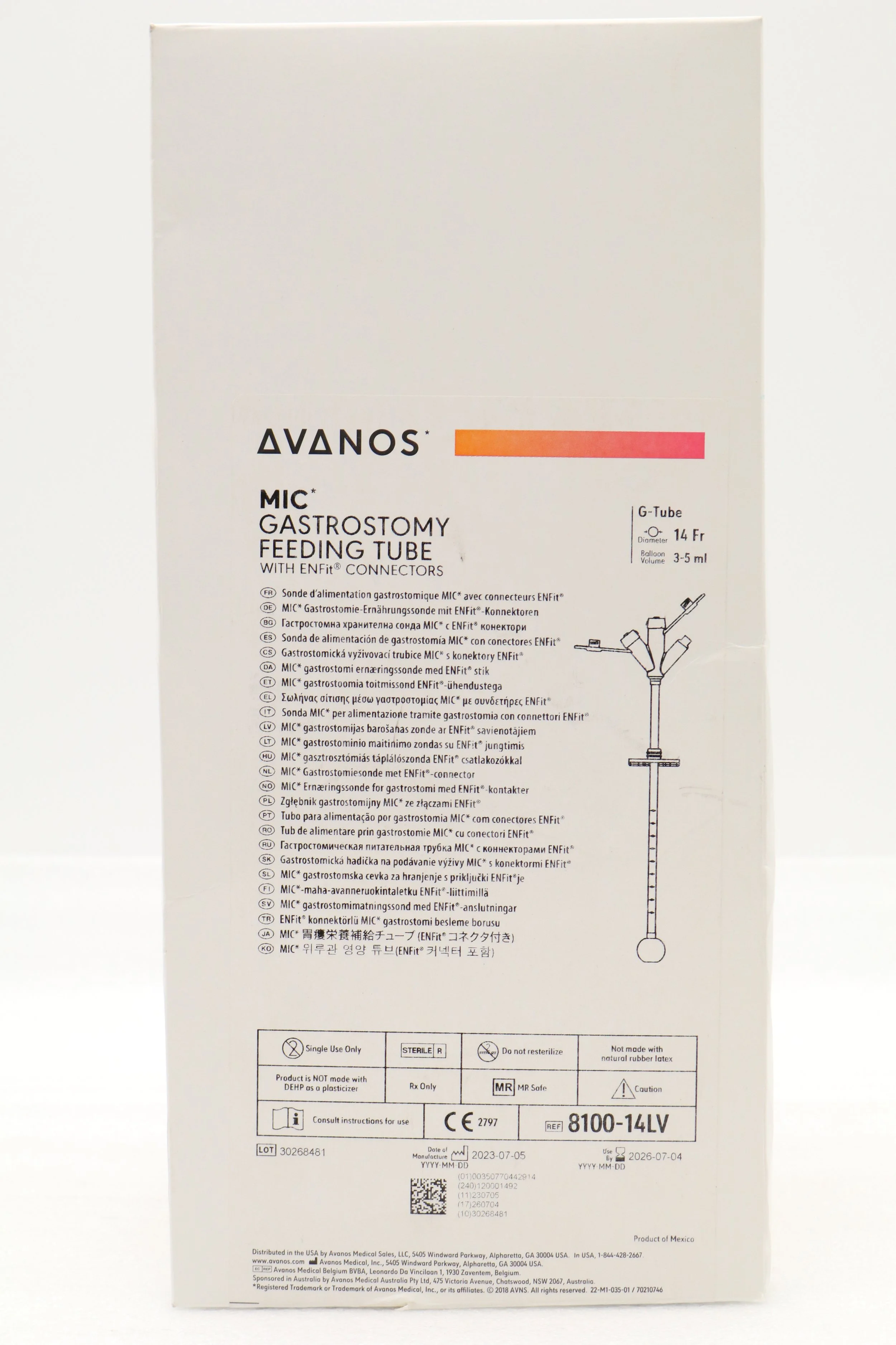 Avanos | 8100-14LV | EACHES | MIC Gastrostomy Feeding Tube w/ENFit 14F