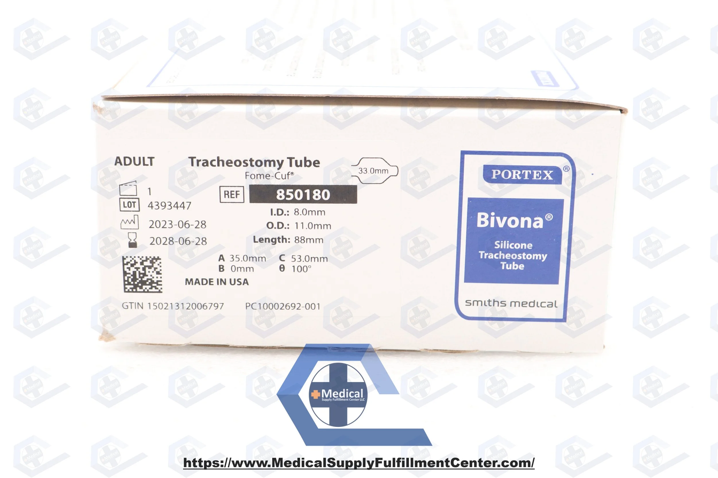 Smiths Medical | 850180 | IN-DATE | BOX OF 1 | Adult Tracheostomy Tube 8.0 x 11.0 x 88mm