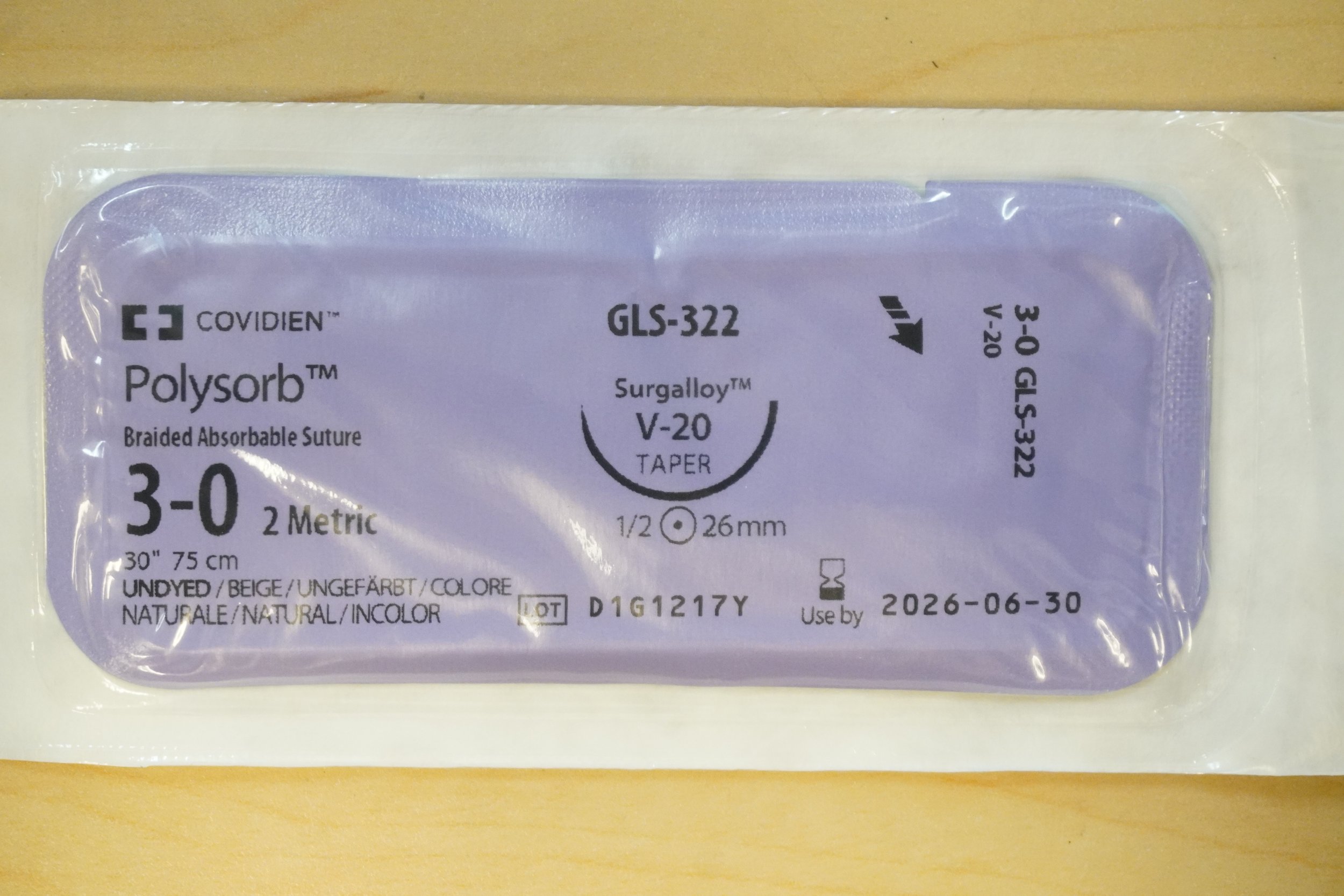 COVIDIEN | GLS-322 | EACHES | Polysorb Braided Absorbable Suture 3-0 2 Metric 30" 75cm UNDYED