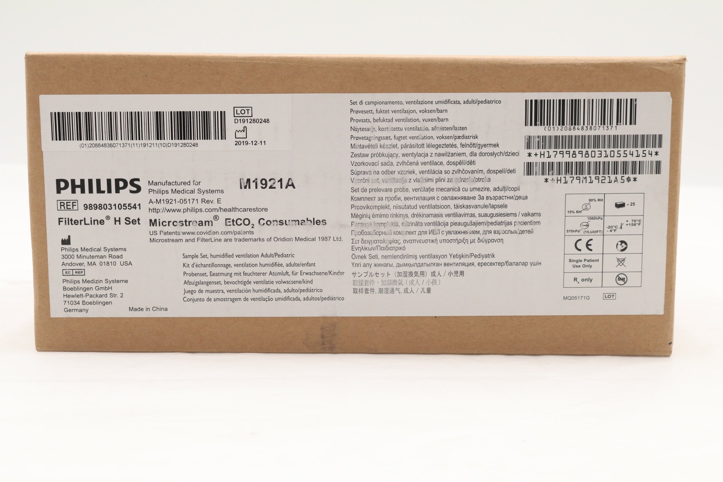 Philips | 989803105541 | NO DATE | BOX OF 25 | M1921A Sample Set, humidified ventilation Adult/Pediatric
