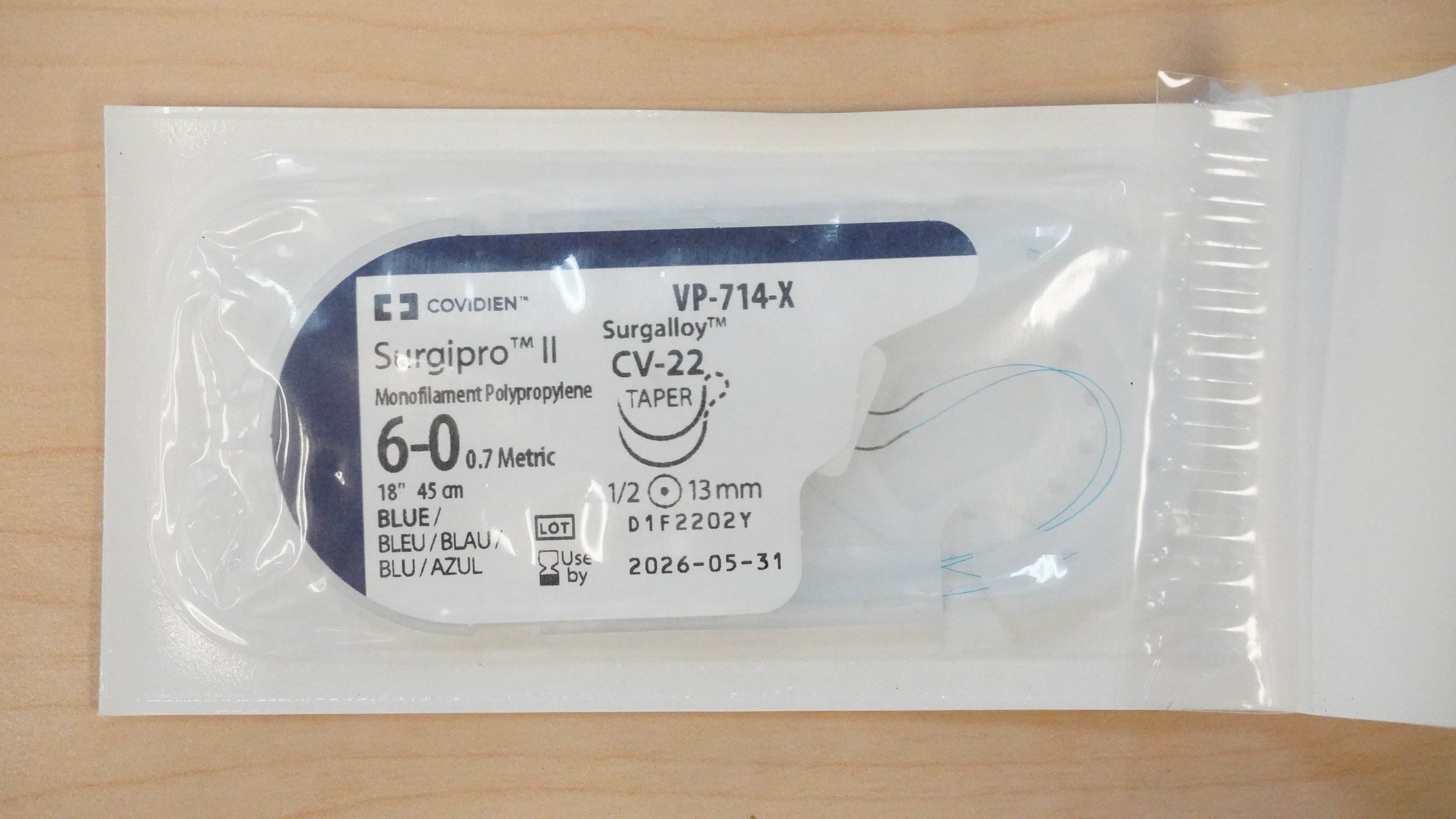 COVIDIEN | VP-714-X | EACHES | Surgipro II Monofilament Polypropylene 6-0 0.7 Metric 18" 45cm BLUE