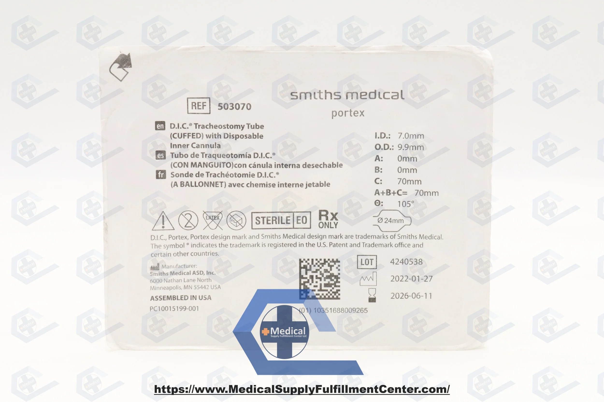 Smiths Medical | 503070 | IN-DATE | EACHES | Portex D. I.C. Tracheostomy Tubes - Portex D. I.C Tracheostomy Tube, Cuffed, Size 7.0mm, Green