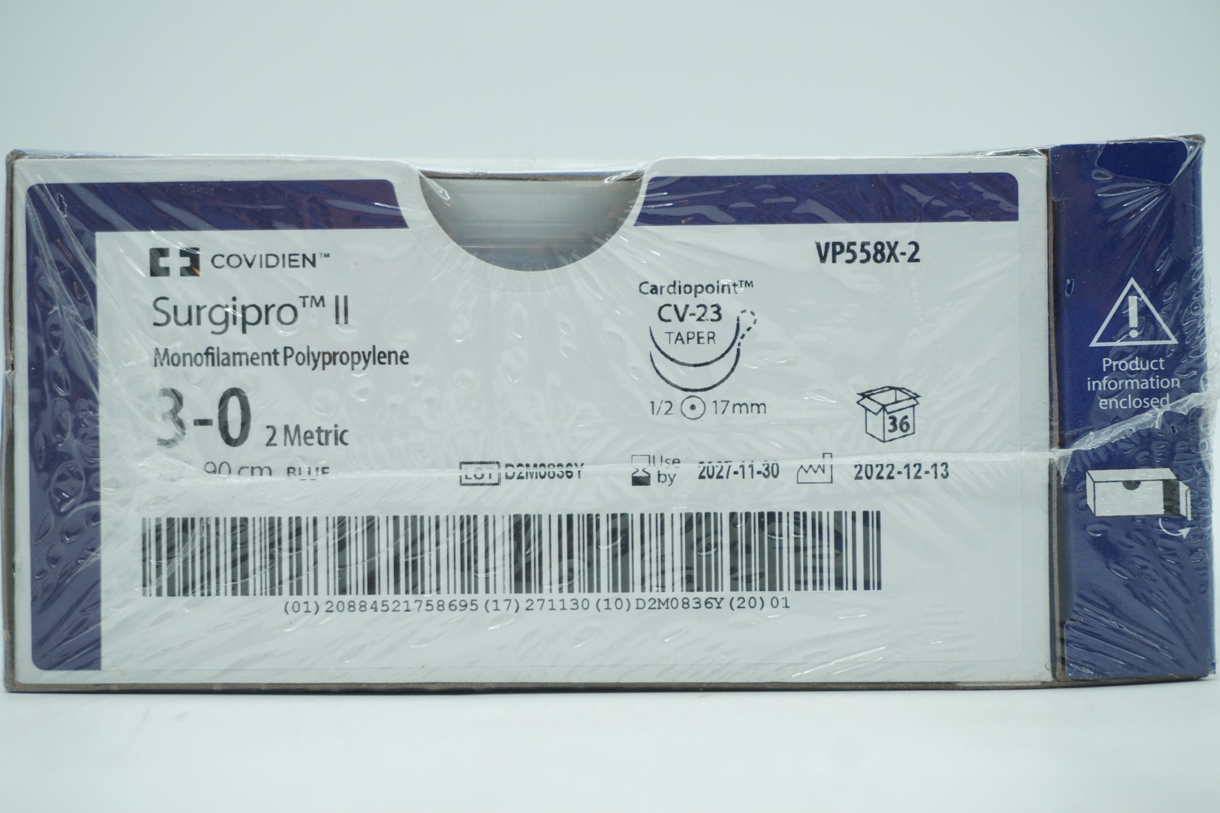 COVIDIEN | VP558X-2 | INDATE | BOX OF 36 | Surgipro blue 36" Cardiopoint CV-23 taper, double armed 3-0