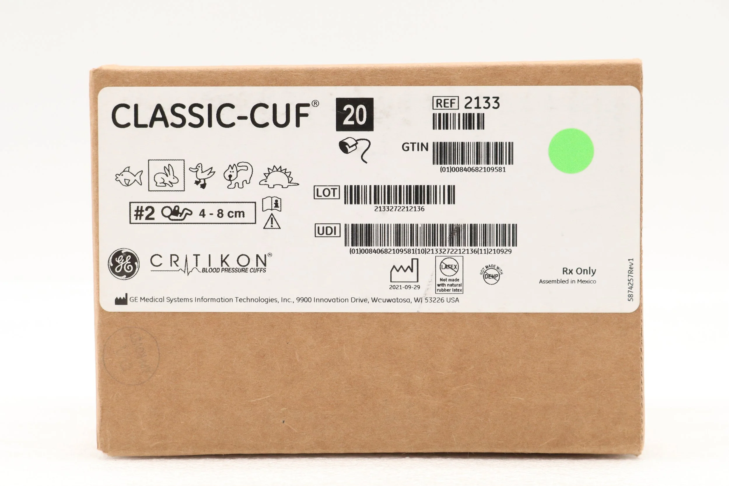 GE Healthcare | 2133 | CLASSIC-CUF, Neonatal #2, 1 TB, Male Slip, White 4 -8cm