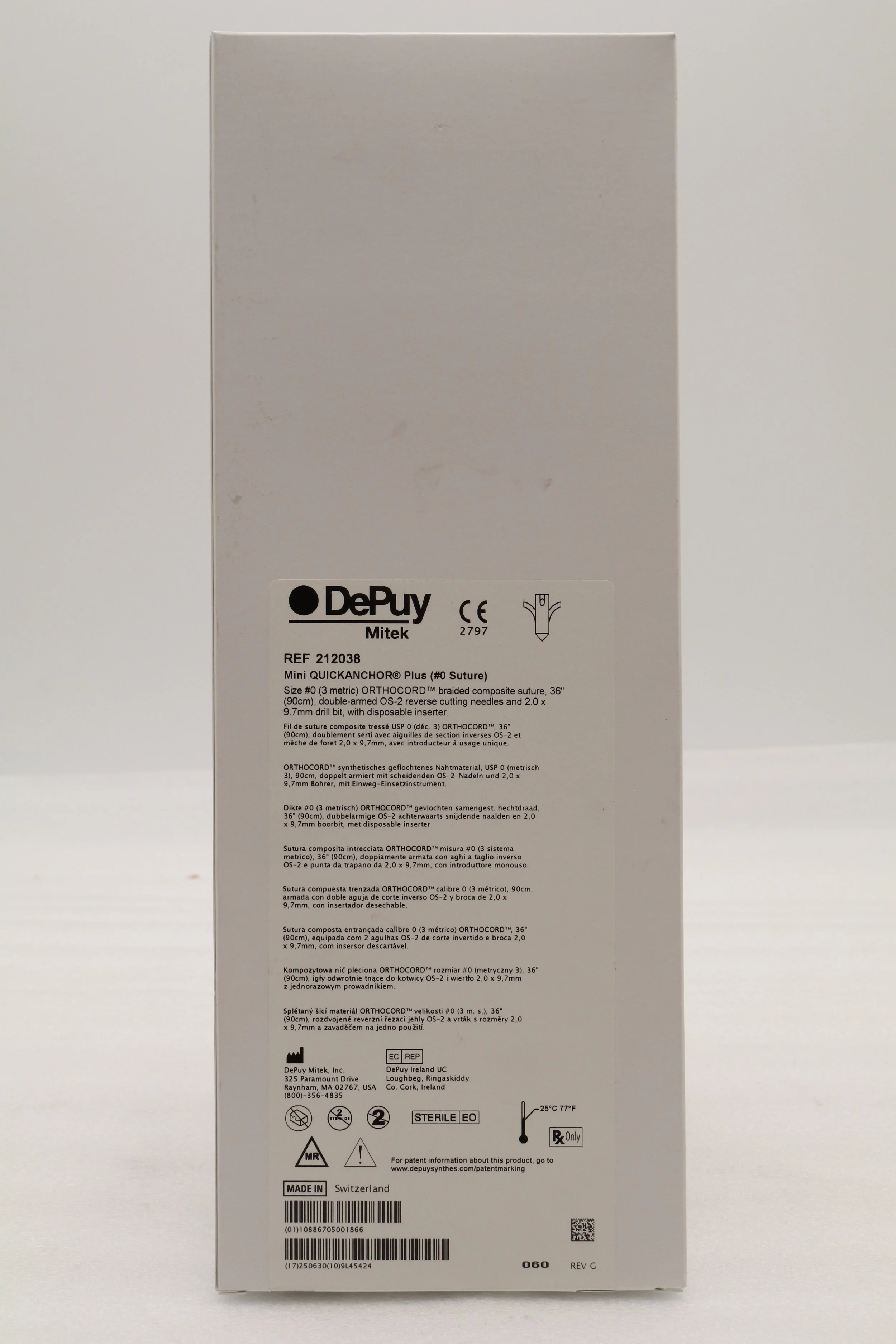 DePuy Mitek | 212038 | SHORT DATE | EACHES | Orthocord Mini QuickAnchor Plus #0 Suture – Size #0 – 2.0 x 9.7mm Drill Bit