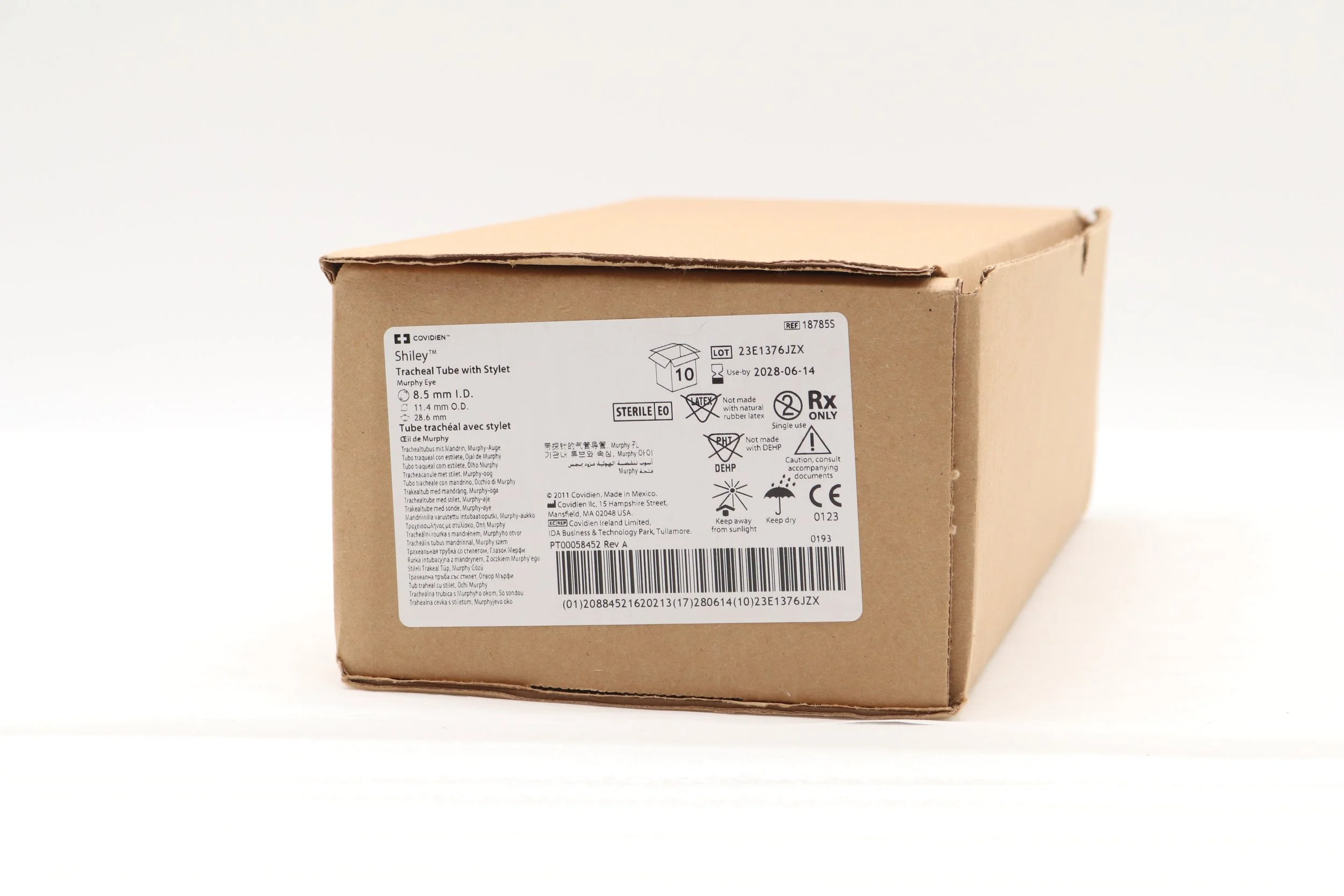 Covidien | 18785S | IN-DATE | BOX OF 10 | Taperguard Tracheal Tube With Stylet, Murphy Eye, 8.5mm Id X 11.4mm Od