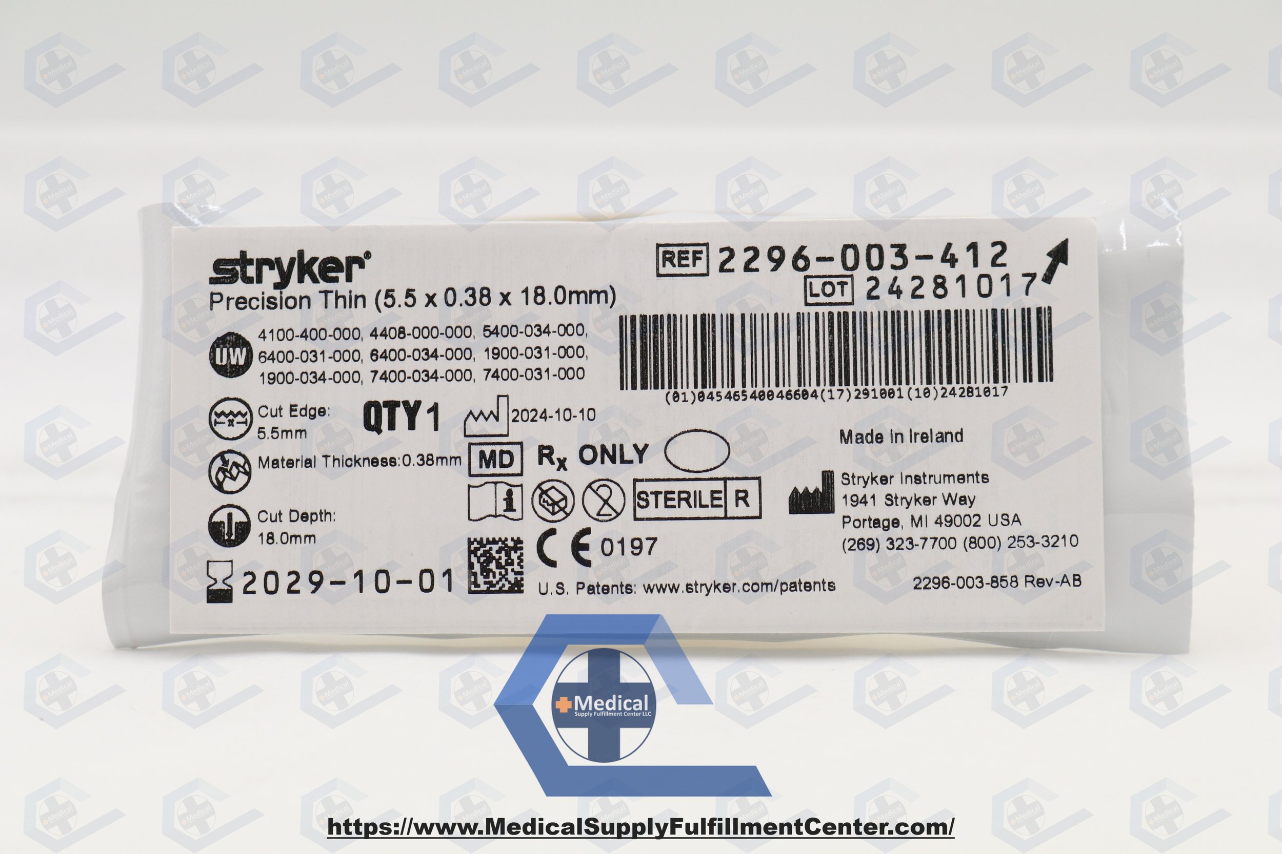 Stryker | 2296-003-412 | IN-DATE | EACHES | Precision Thin Blade, Medium, Narrow 5.5mm x 0.38mm x 18mm