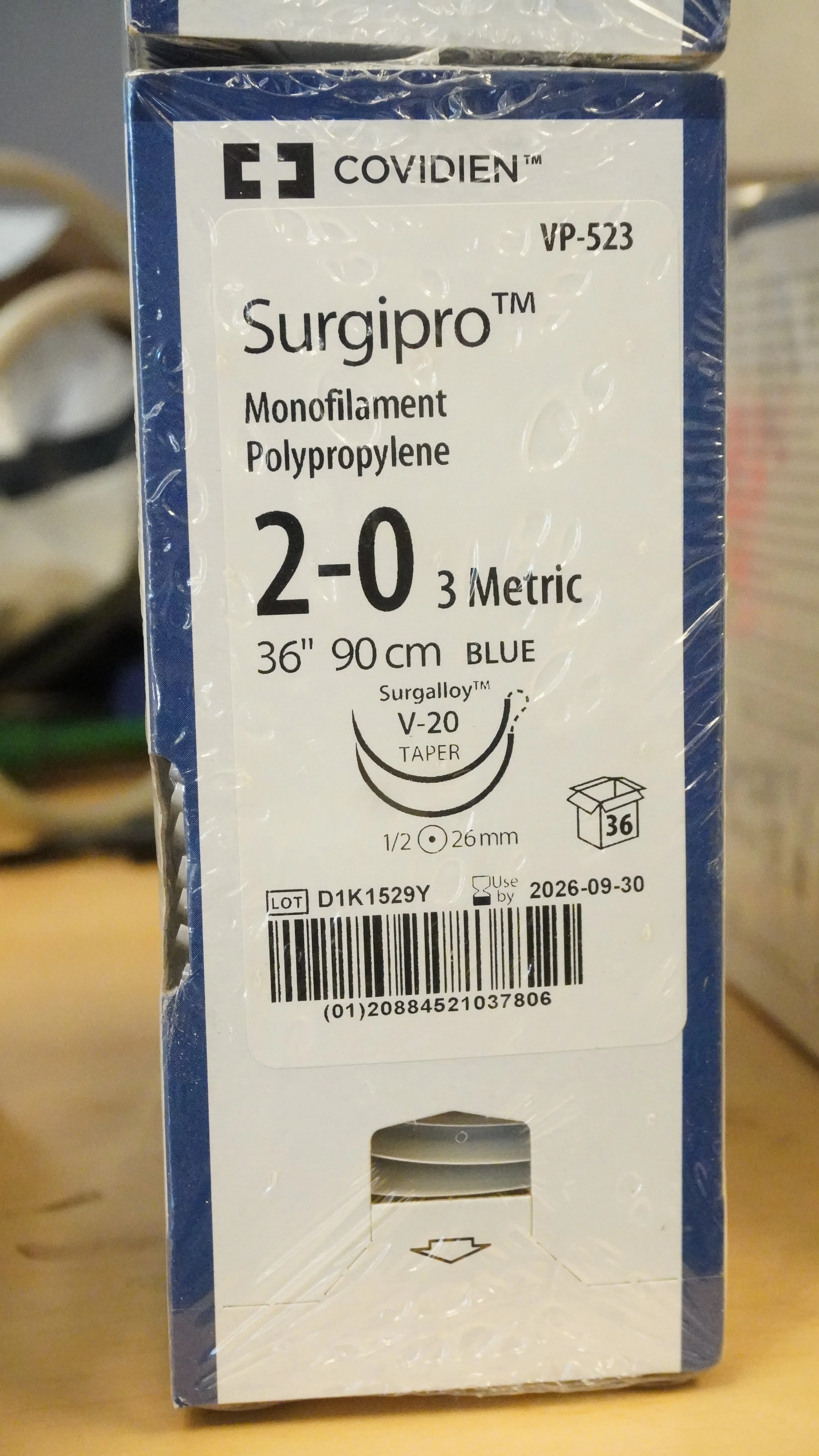 COVIDIEN | VP-523 | PACK of 36/pc | Surgipro Monofilament Polypropylene 2-0 3 Metric 36" 90cm BLUE