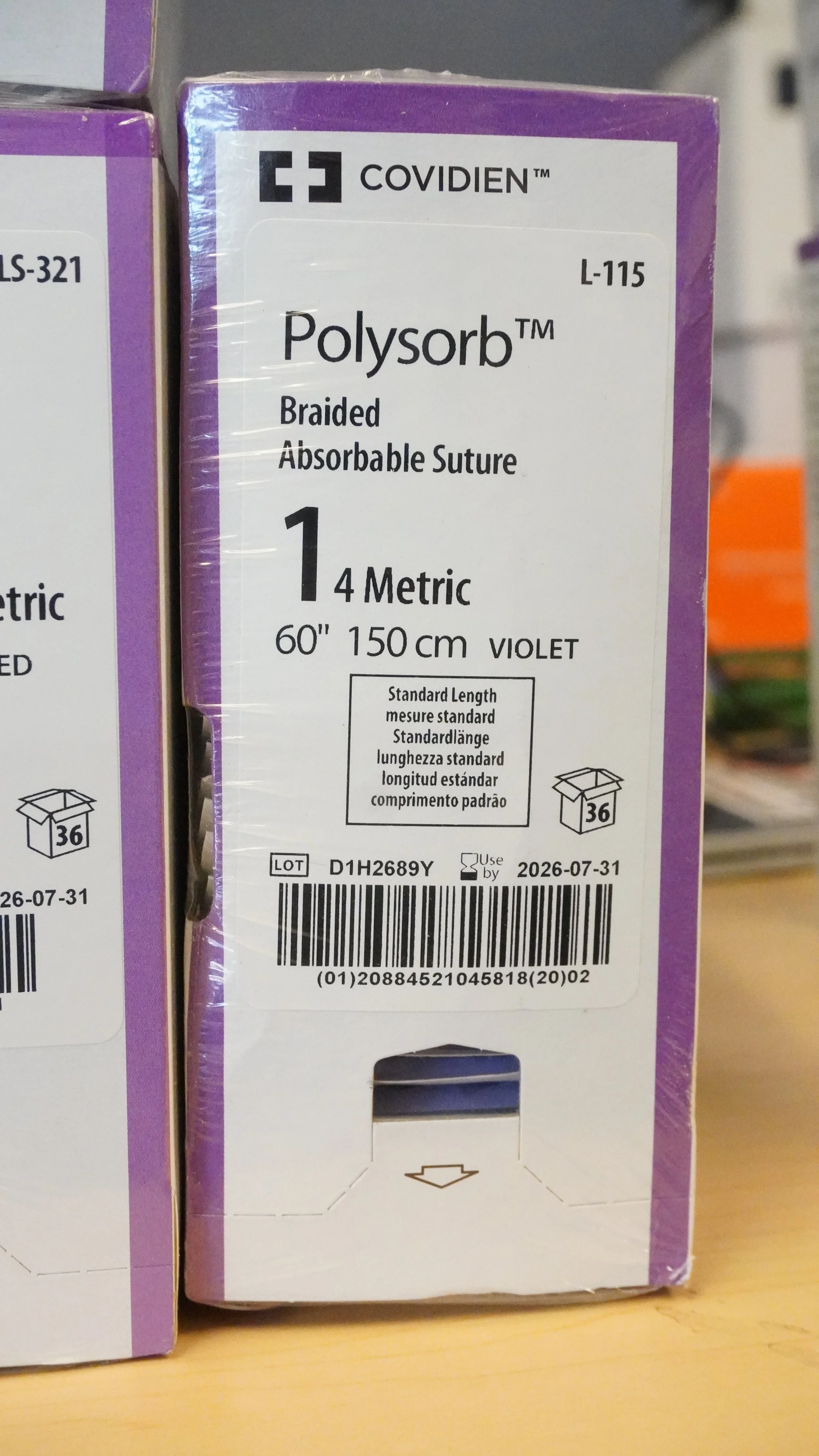 COVIDIEN | L-115 | PACK of 36/pc | Polysorb Braided Absorbable Suture 1 4 Metric 60" 150cm VIOLET