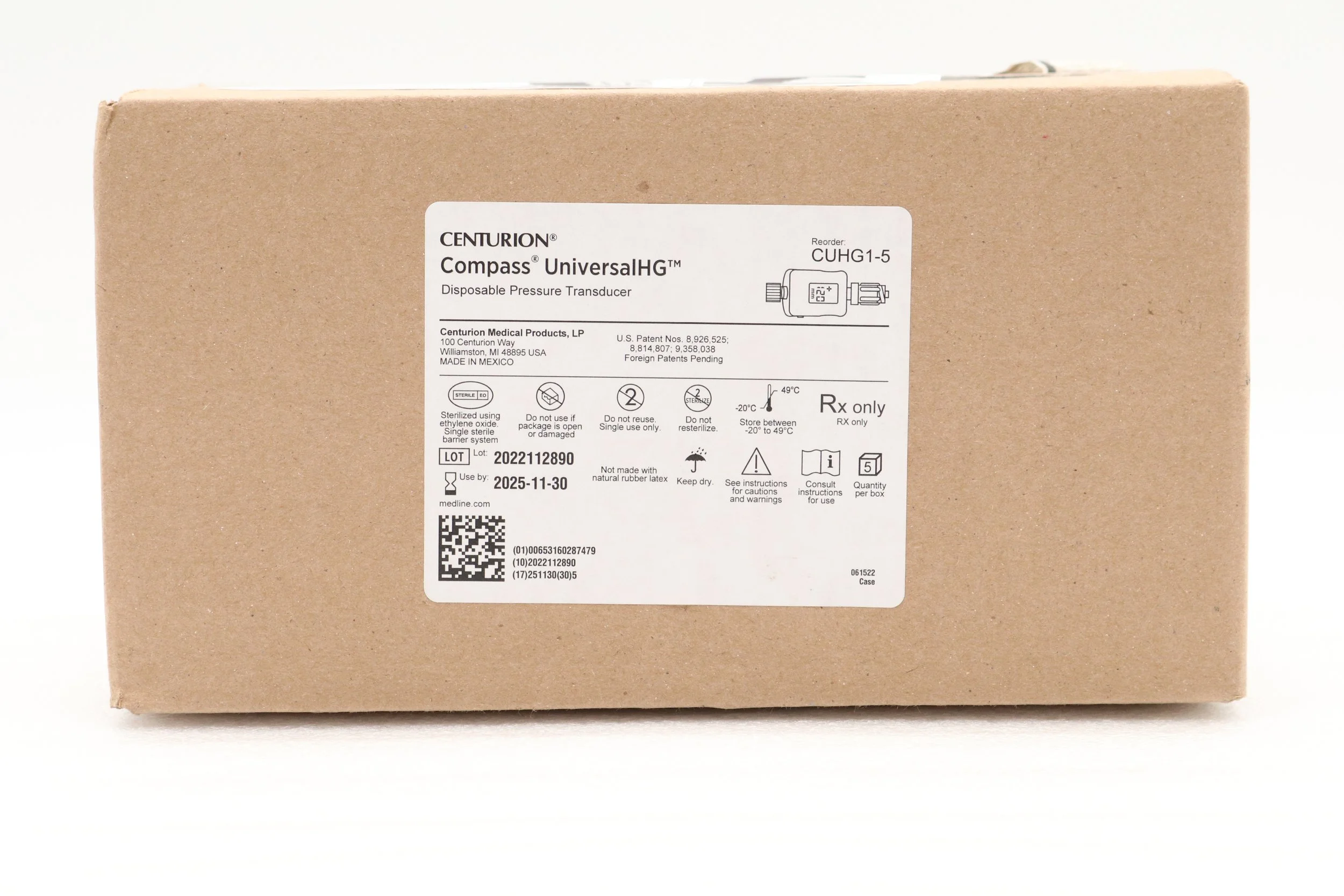 Centurion | CUHG1-5 | SHORT DATE | Box of 5 | Compass UniversalHg Disposable Pressure Transducer