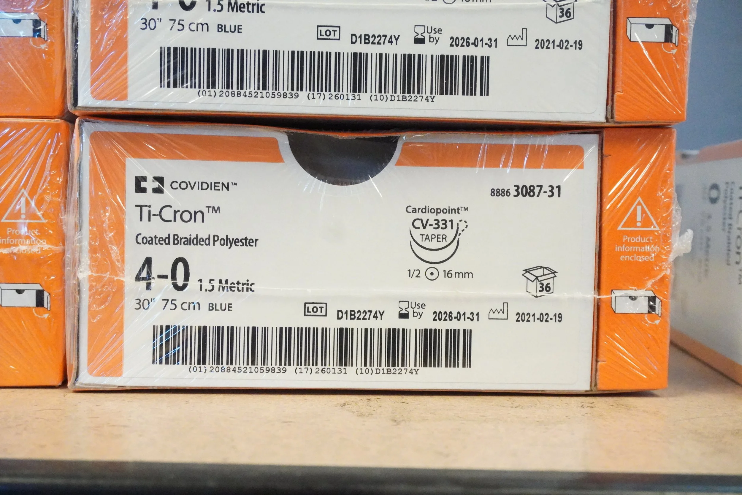 COVIDIEN | 3087-31 | PACK of 36/pc | Ti-Cron Coated Braided Polyester 4-0 1.5 Metric 30" 75cm BLUE