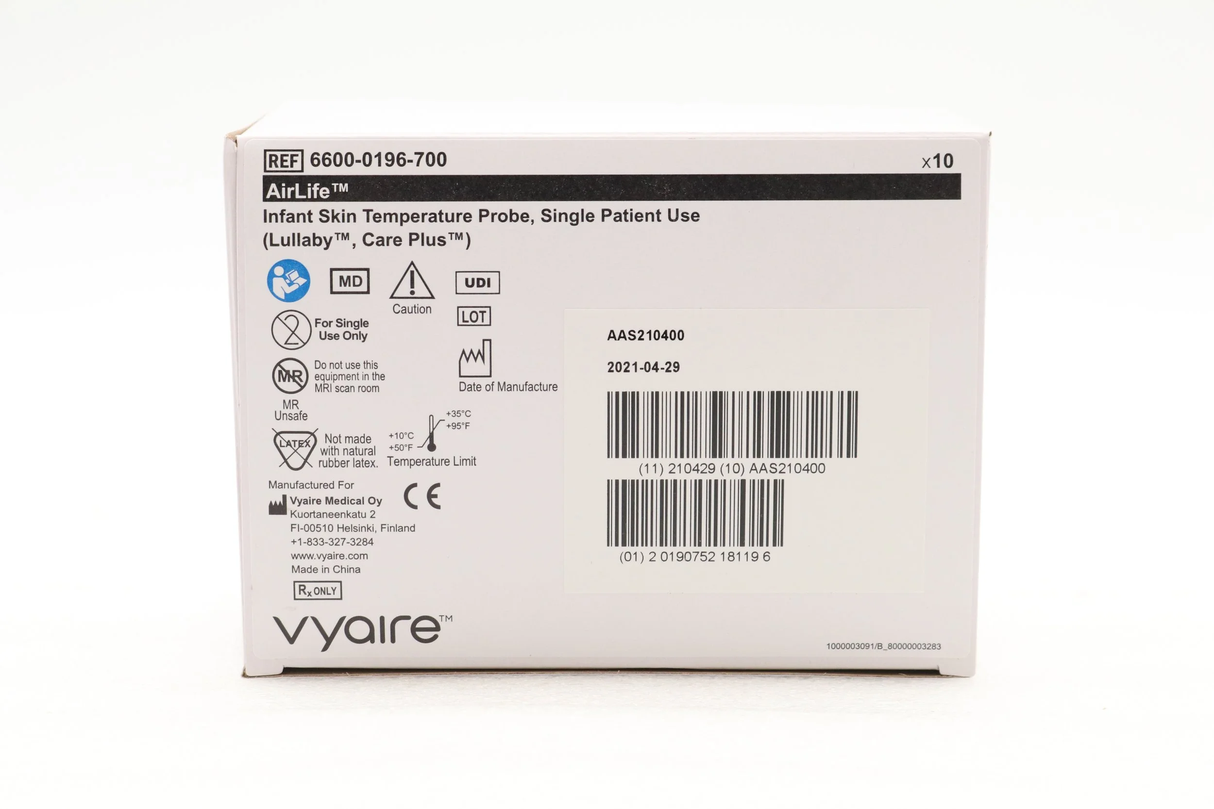 Vyaire | 6600-0196-700 | BOX OF 10 | AirLife Skin Temperature Patient Probe, Disposable