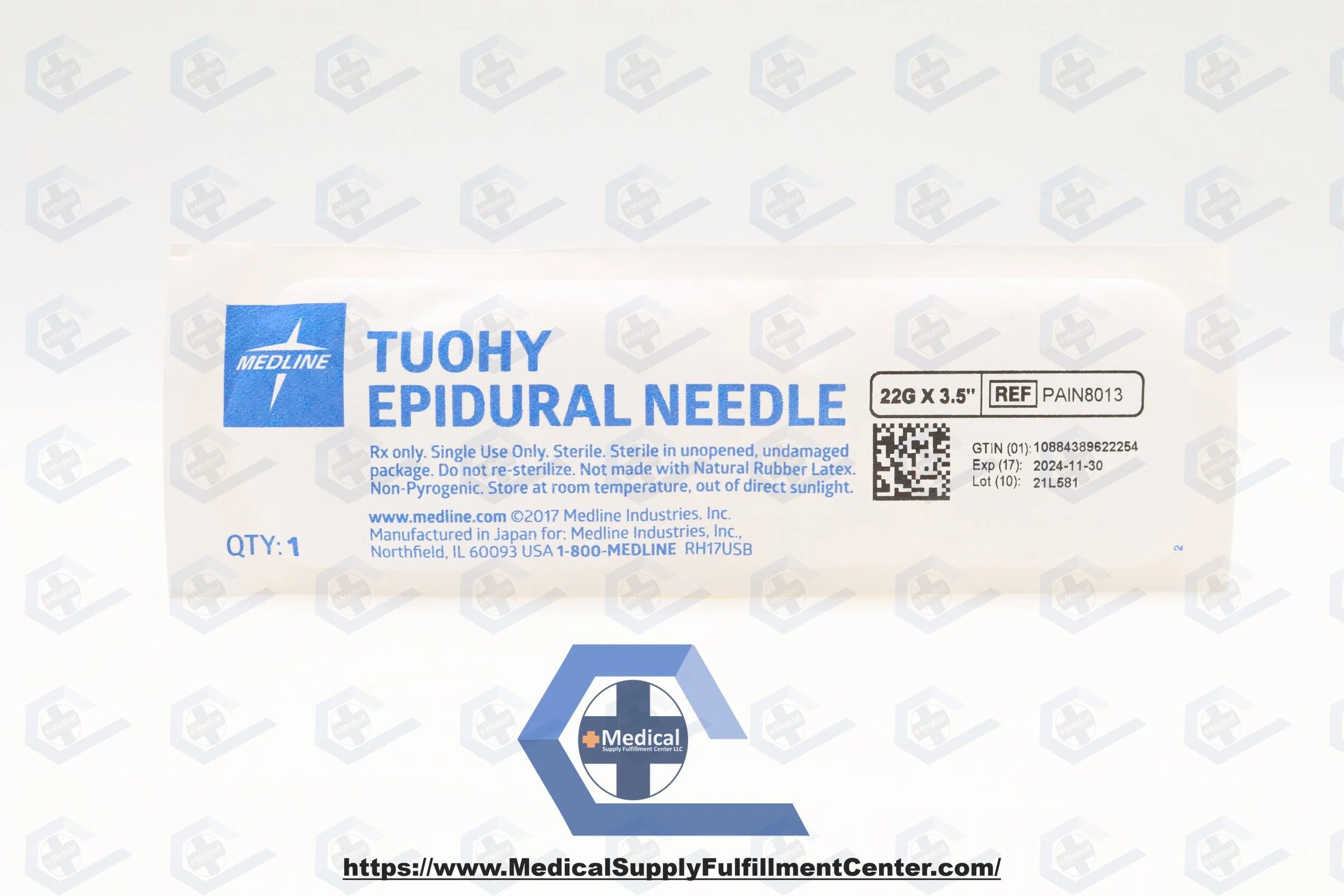 Medline | PAIN8013 | EXPIRED | EACHES | Tuohy Epidural Needle 22F x 3.5inch