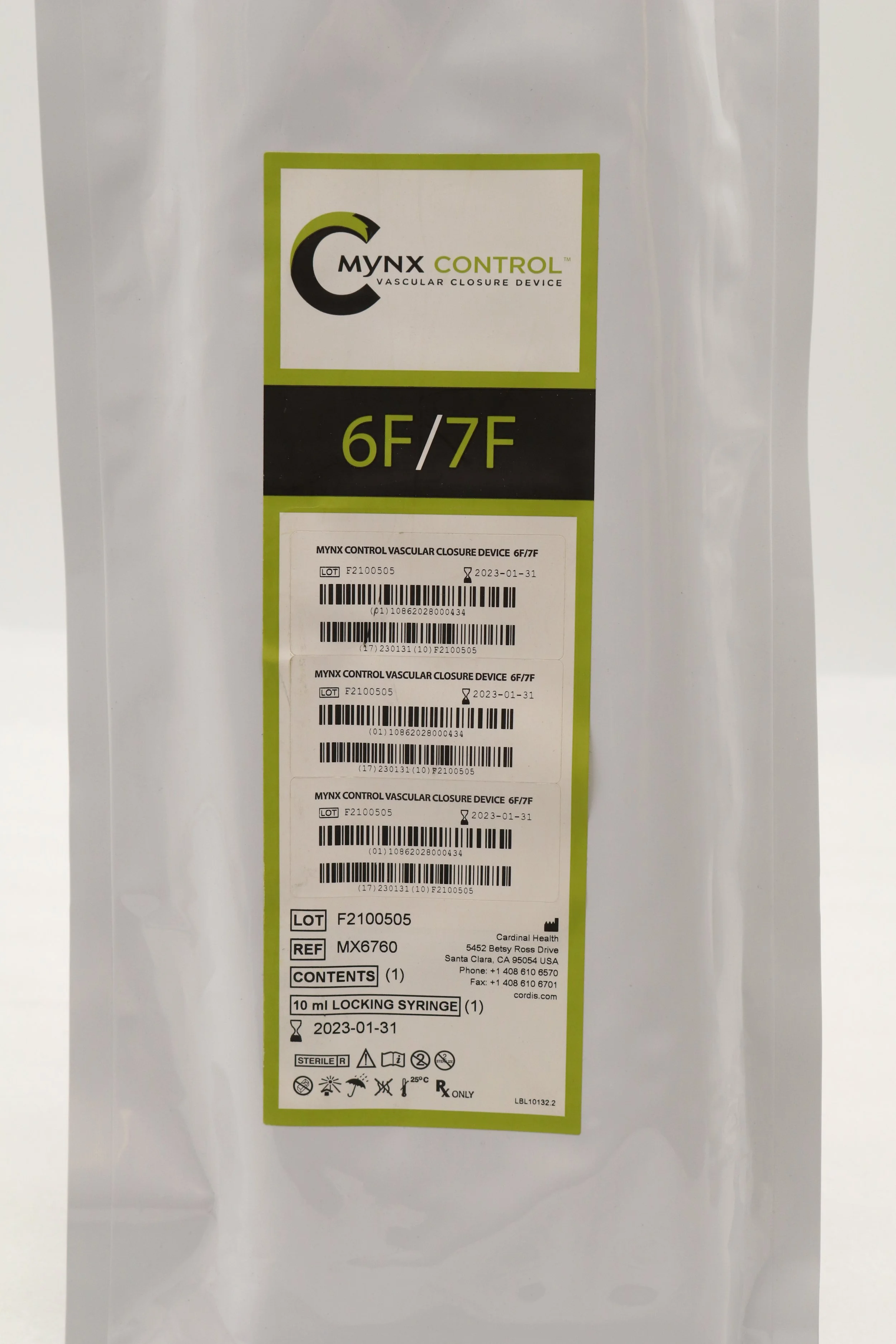 CARDINAL HEALTH | MX6760 | EXPIRED | EACHES | CORDIS MYNX CONTROL VCD VASCULAR CLOSURE DEVICE 6F/7F