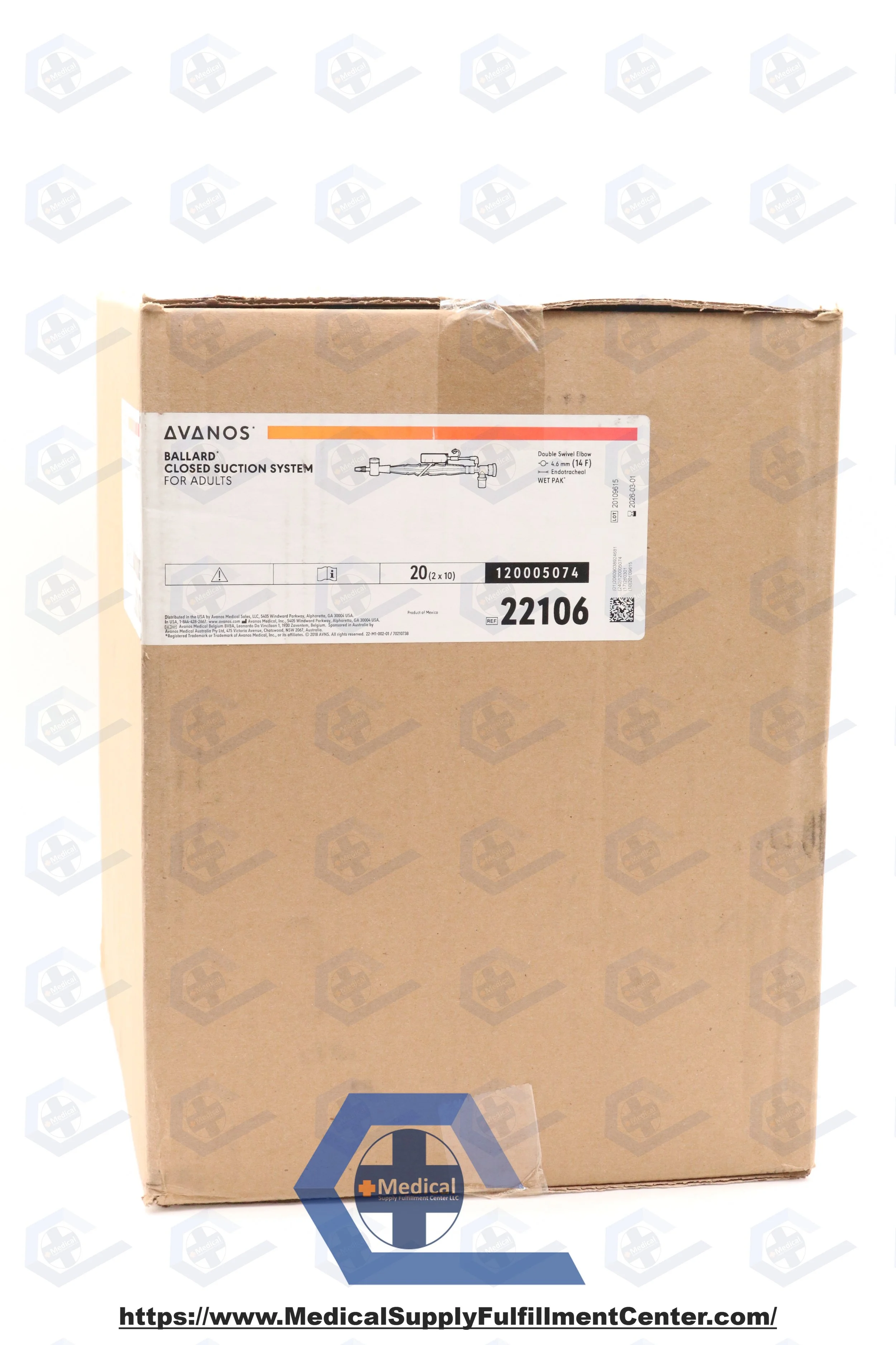 Avanos | 22106 | IN-DATE | CASE OF 20 | Adult Trach Care Closed Suction System Kit for Endotracheal Tube, WET PAK Double Swivel Elbow, 14 Fr x 54 cm