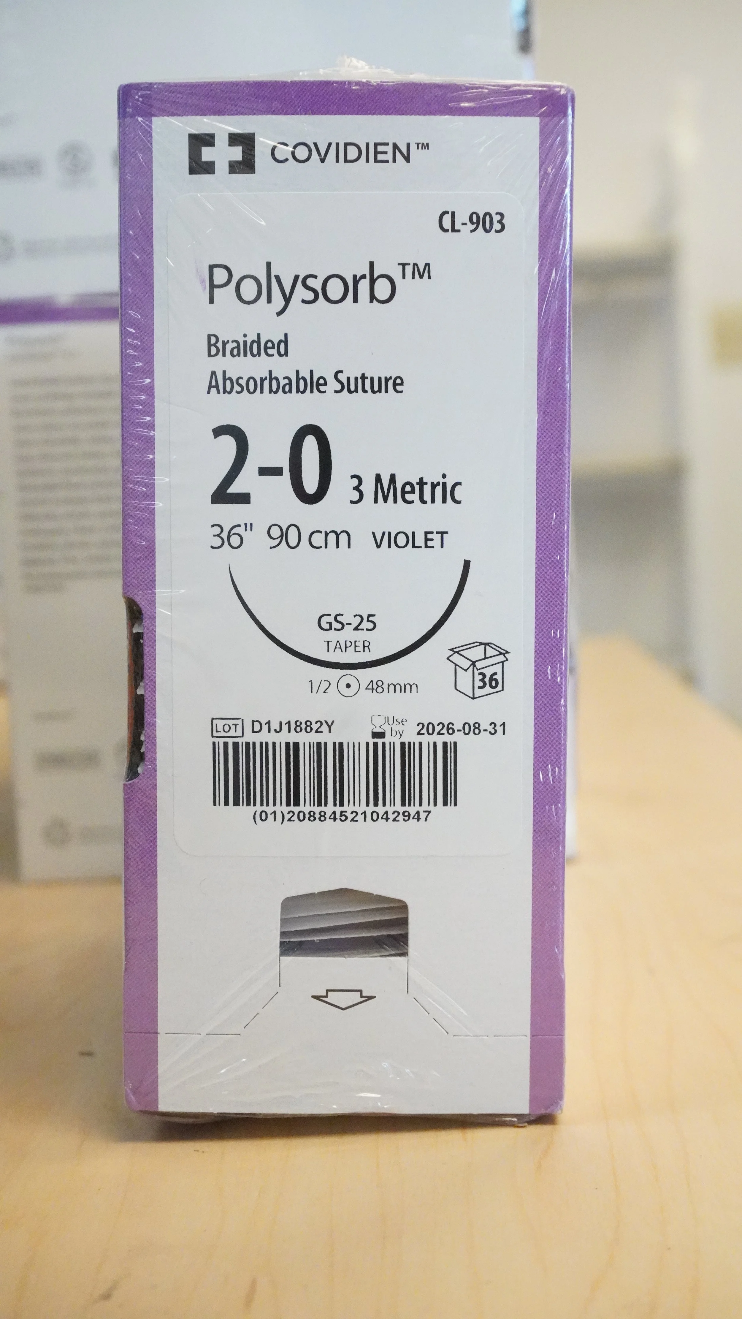 COVIDIEN | CL-903 | PACK of 36/pc | Polysorb Braided Absorbable Suture 2-0 3 Metric 36" 90cm VIOLET