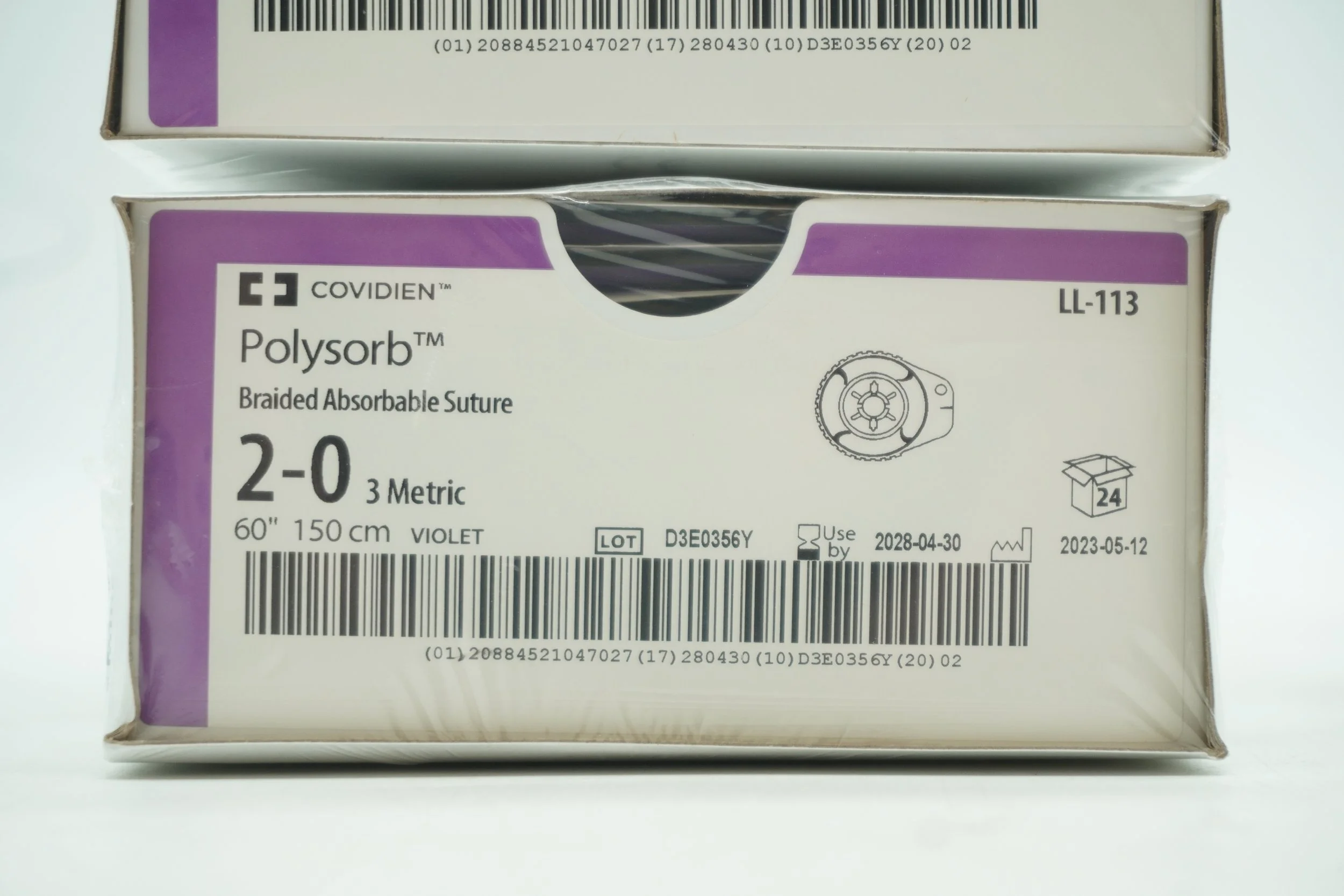 COVIDIEN | LL-113 | BOX OF 36 | Polysorb Braided Absorbable Suture 2-0 3 Metric 60" 150cm VIOLET