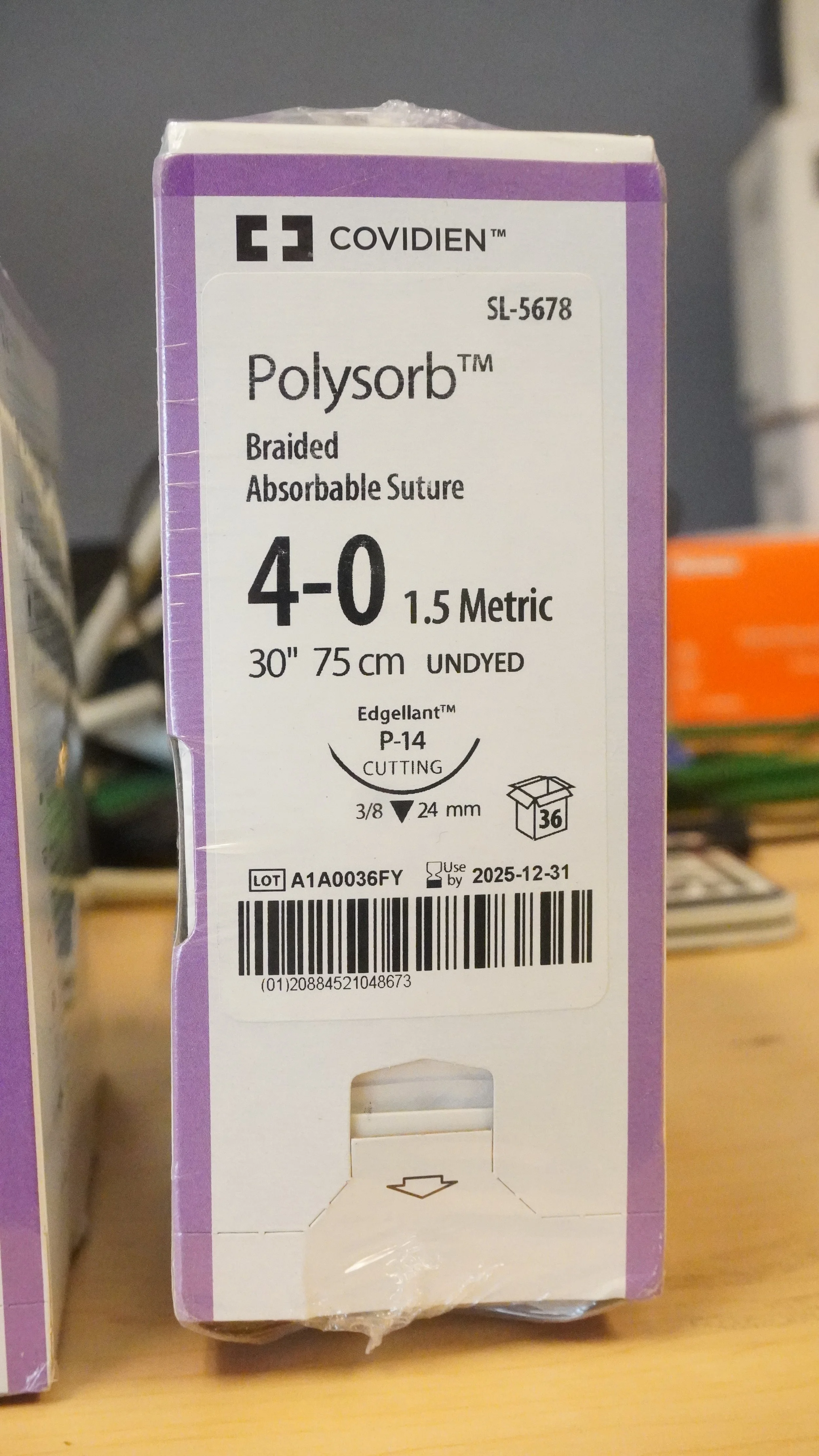 COVIDIEN | SL-5678 | PACK of 36/pc | Polysorb Braided Absorbable Suture 4-0 1.5 Metric 30" 75cm UNDYED