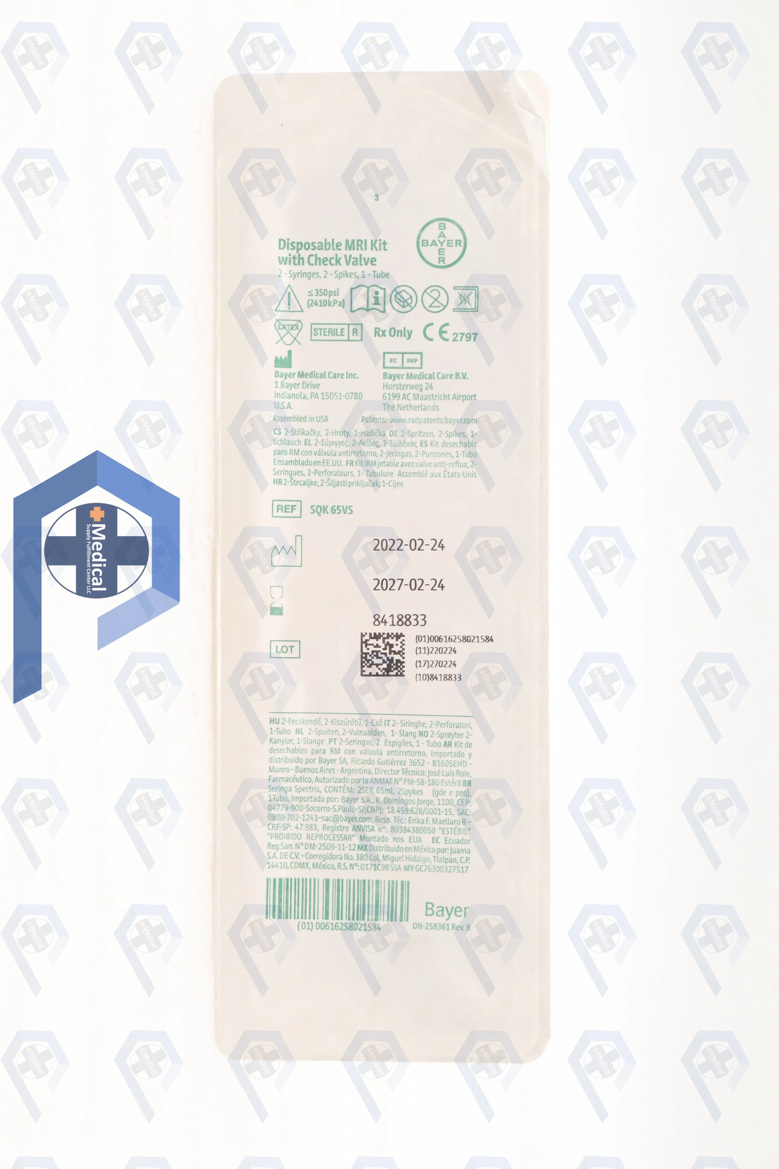 Bayer | SQK-65VS | IN-DATE | EACHES | Medrad Spectris MR Contrast Injector Syringes Kit