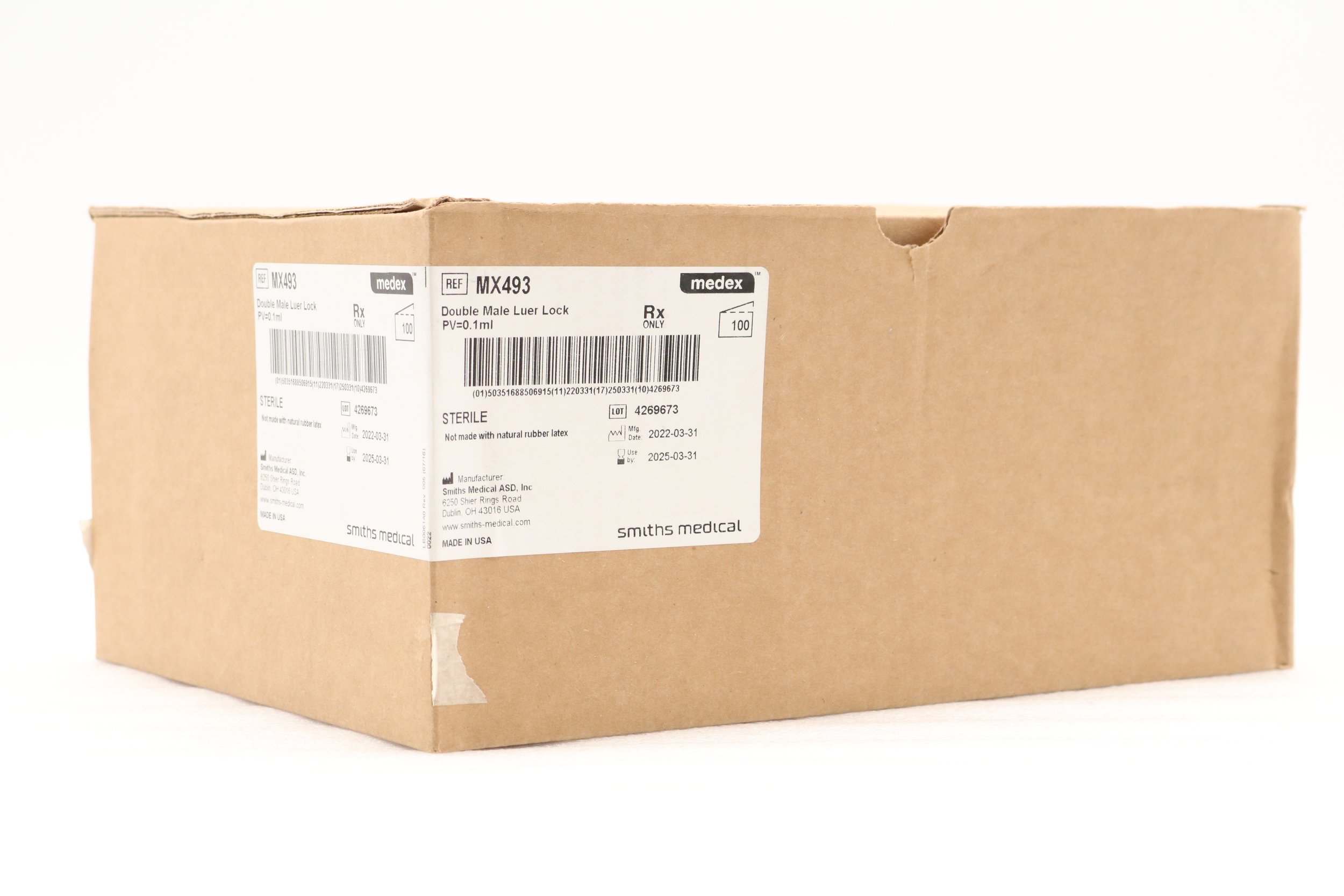 Smiths Medical | MX493 | SHORTDATE | BOX OF 100 | DOUBLE MALE LUER LOCK PV 0.1ML