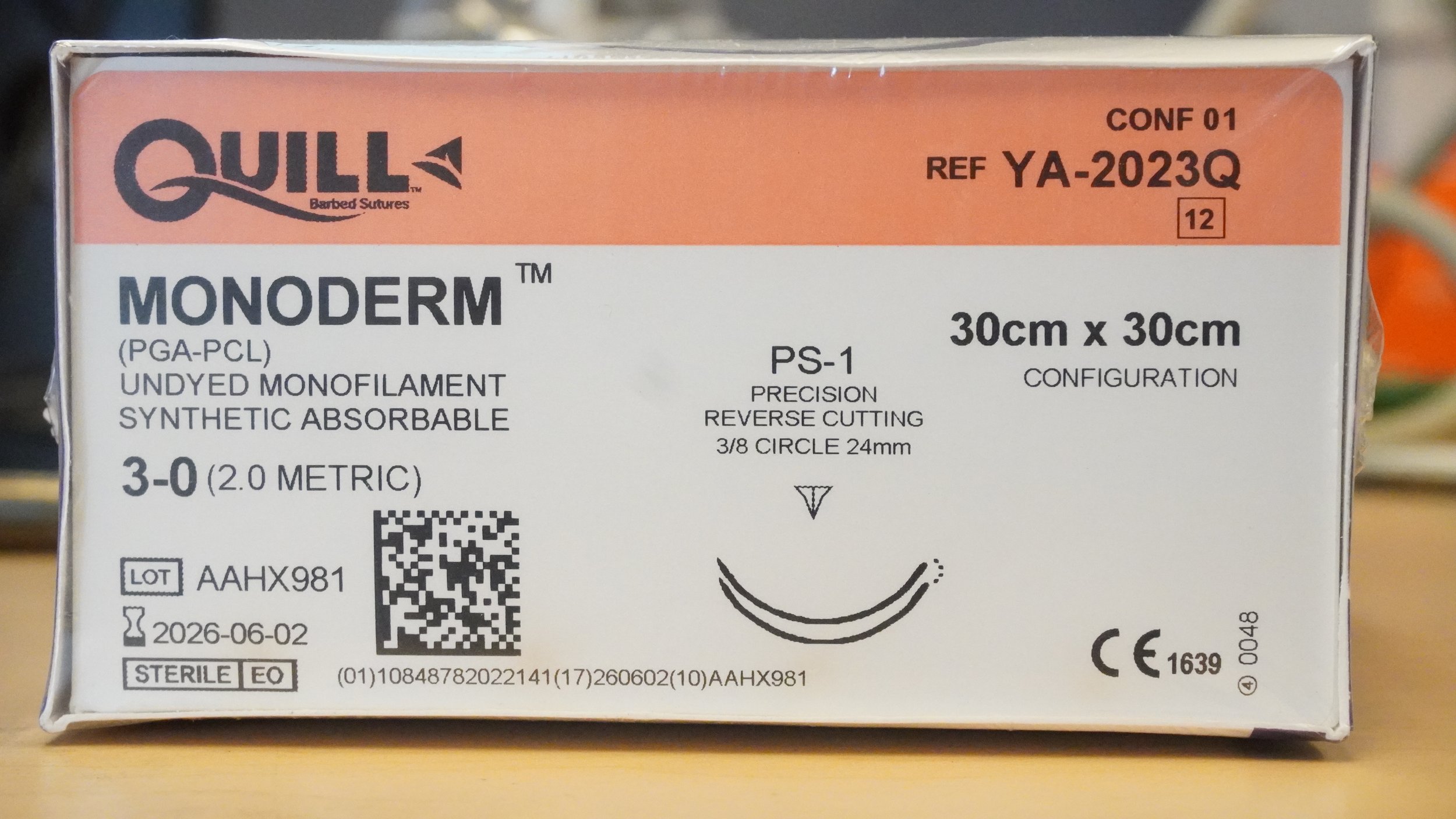 QUILL | YA-2023Q | PACK OF 12 | MONODERM UNDYED Monofilament Synthetic Absorbable 3-0 30cm x 30cm