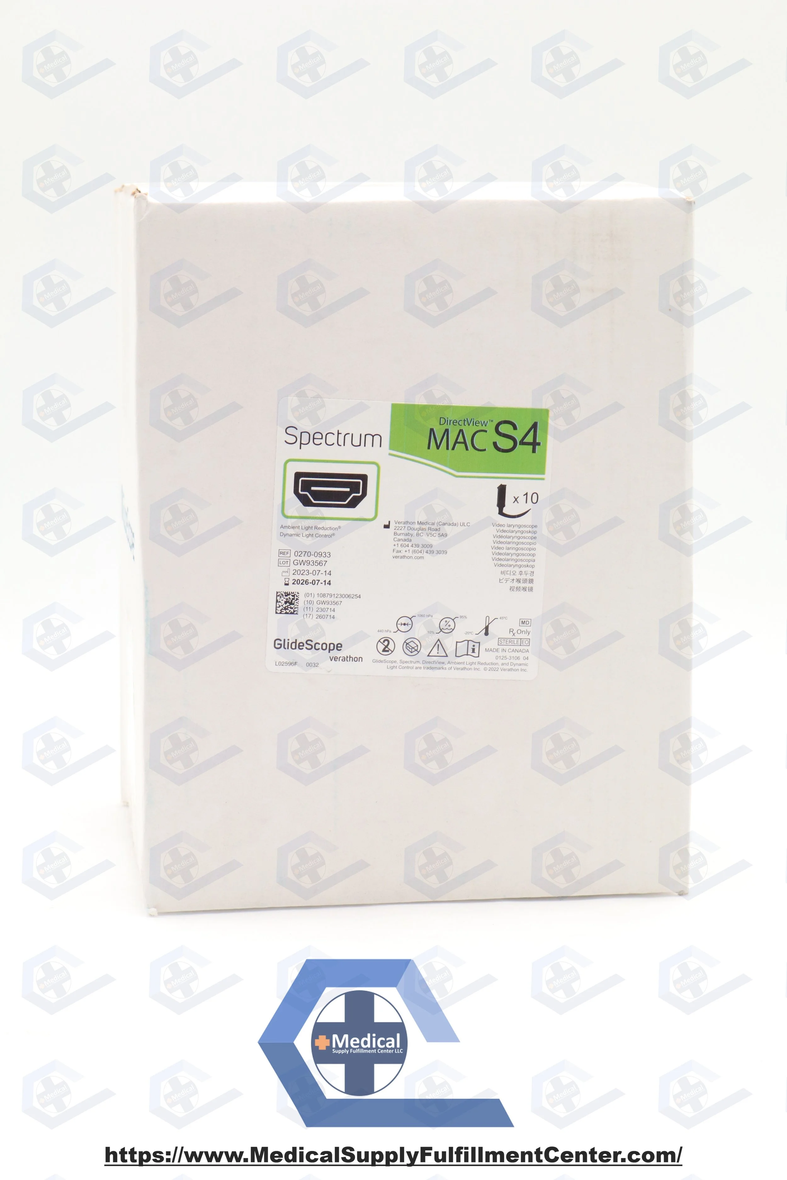 Verathon | 0270-0933 | INDATE | BOX OF 10 |  Spectrum Glidescopes - GLIDESCOPE, SPECTRUM, DIRECTVIEW, MAC S4