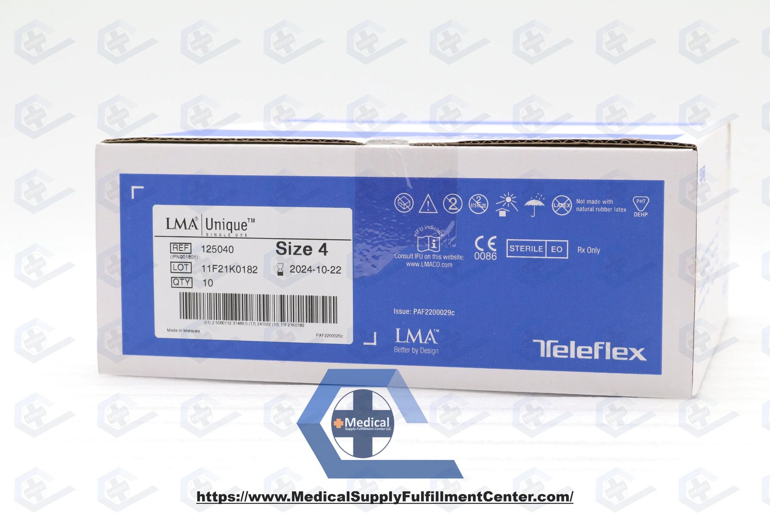 Teleflex | 125040 | EXPIRED | BOX OF 10 | LMA Laryngeal Mask Airway, Size 4 50-70kg Air <30ml/60cm H2O