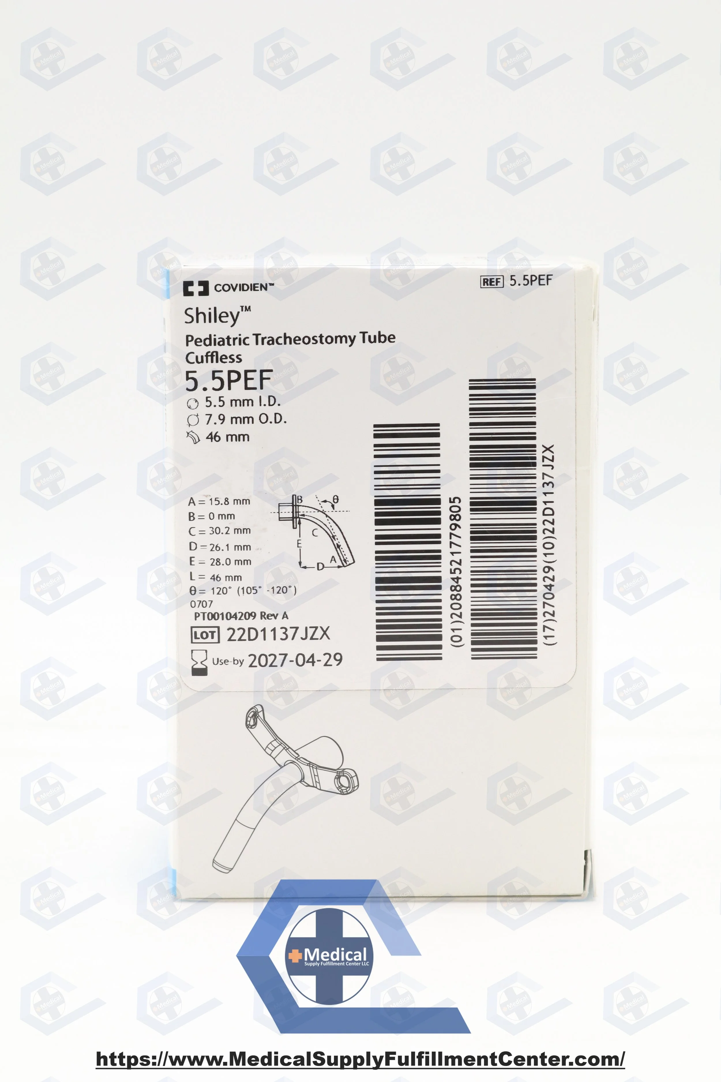 COVIDIEN | 5.5PEF | IN-DATE | EACHES | Tracheostomy Tube, 5.5 ID x 7.9 mm OD, 46 mm Length, Pediatric Age Group, Cuffless Securing Method, Latex-Free, Sterile, Single-Use