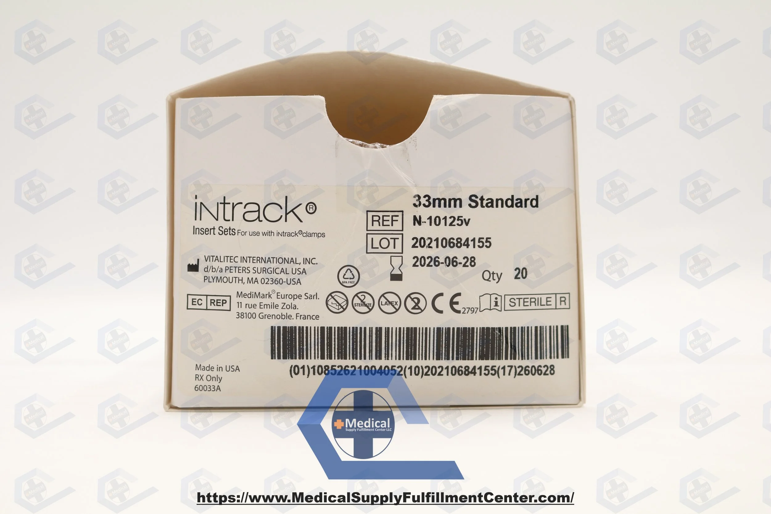 Vitalitec | N-10125v | Short Date | Box of 20 |  Intrack Insert Sets For Use With INTrack Clamps 33mm Standard