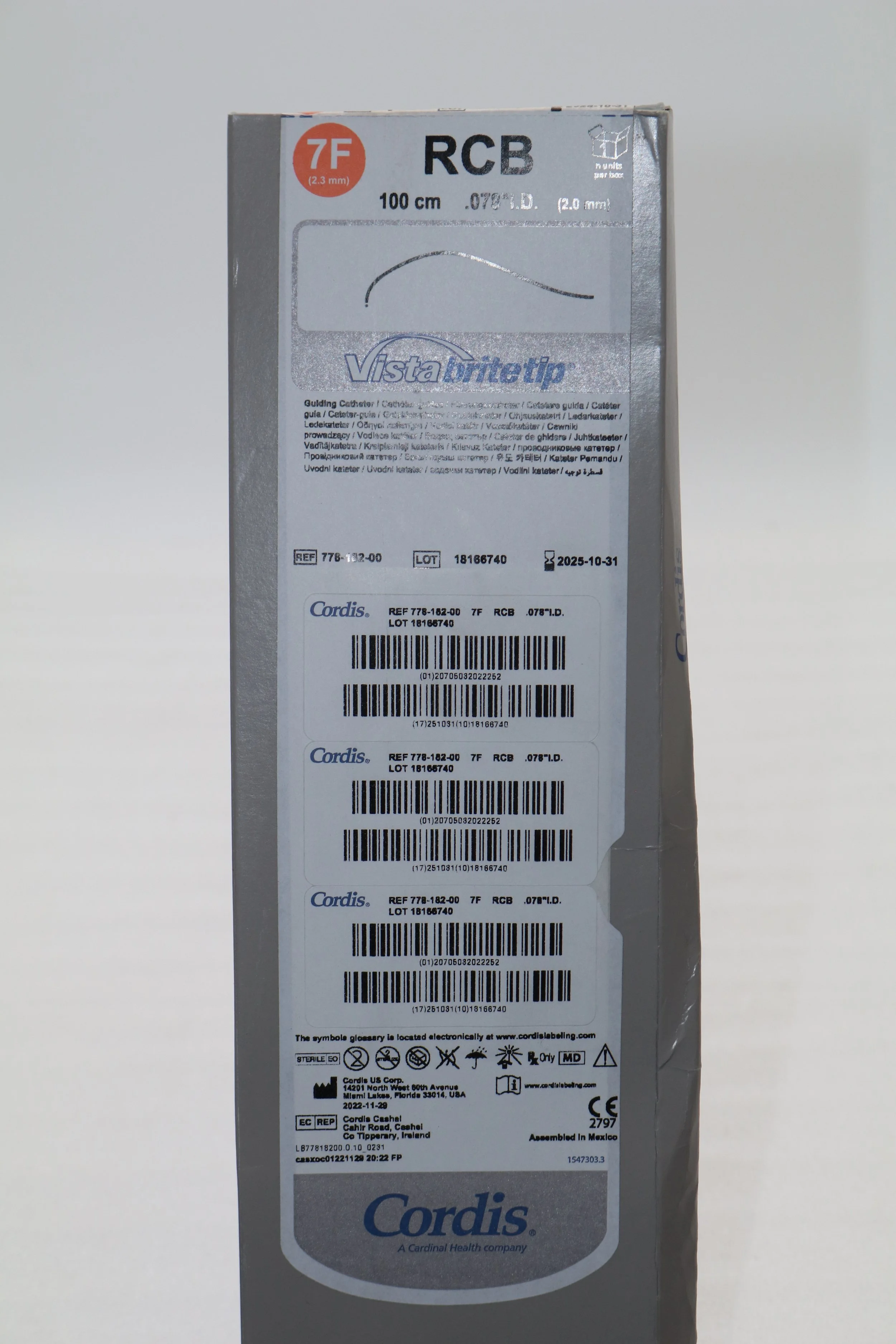 Cordis | 778-182-00 | SHORT DATE | EACHES | Vista BriteTip 7F Guiding Catheter 100cm, RCB