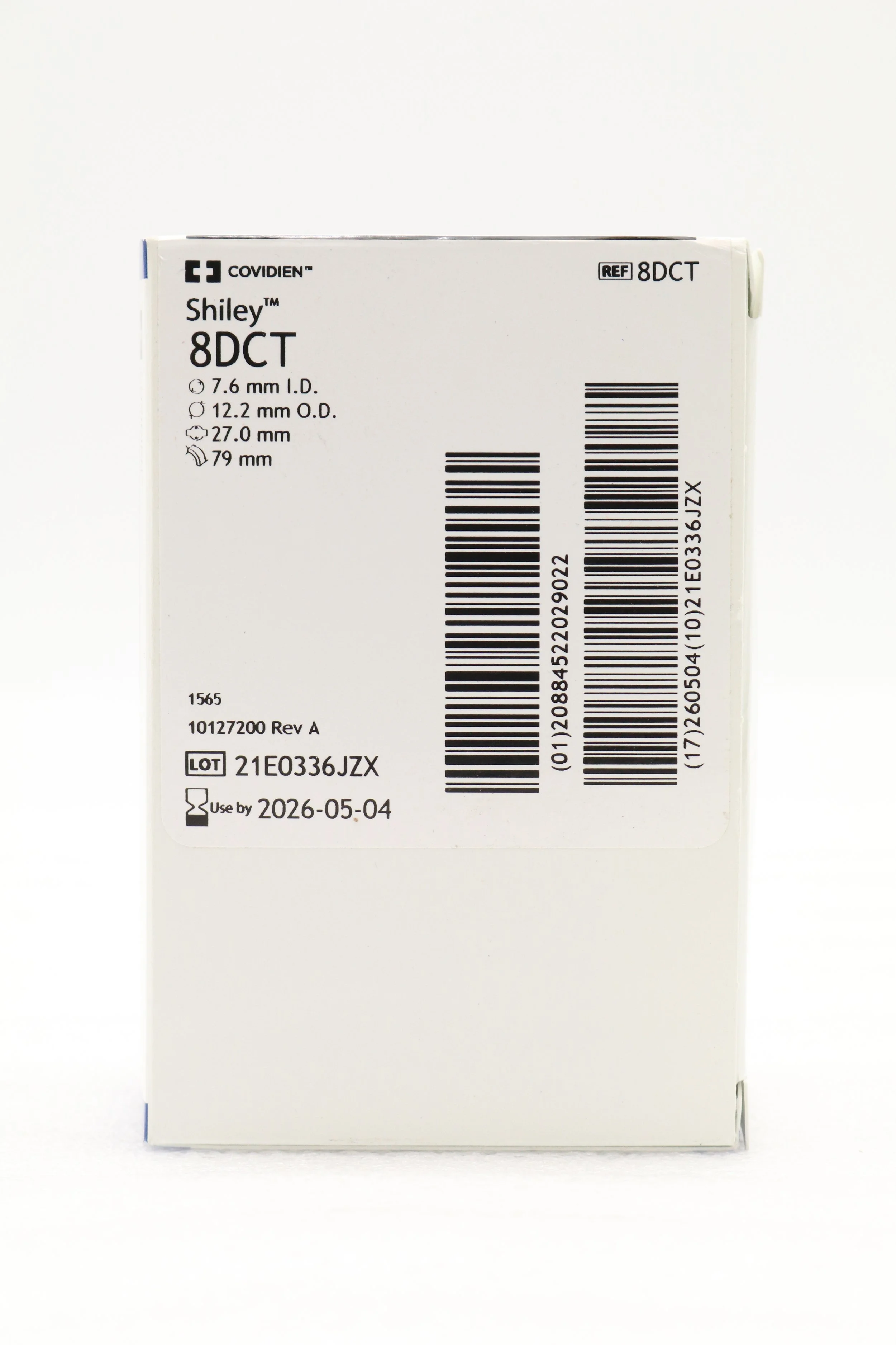 COVIDIEN | 8DCT | IN-DATE | EACHES | SHILEY TRACHEOSTOMY TUBE CUFFED WITH DISPOSABLE INNER CANNULA, 7.6MM I.D., 12.2MM O.D., 27.0MM, 79MM