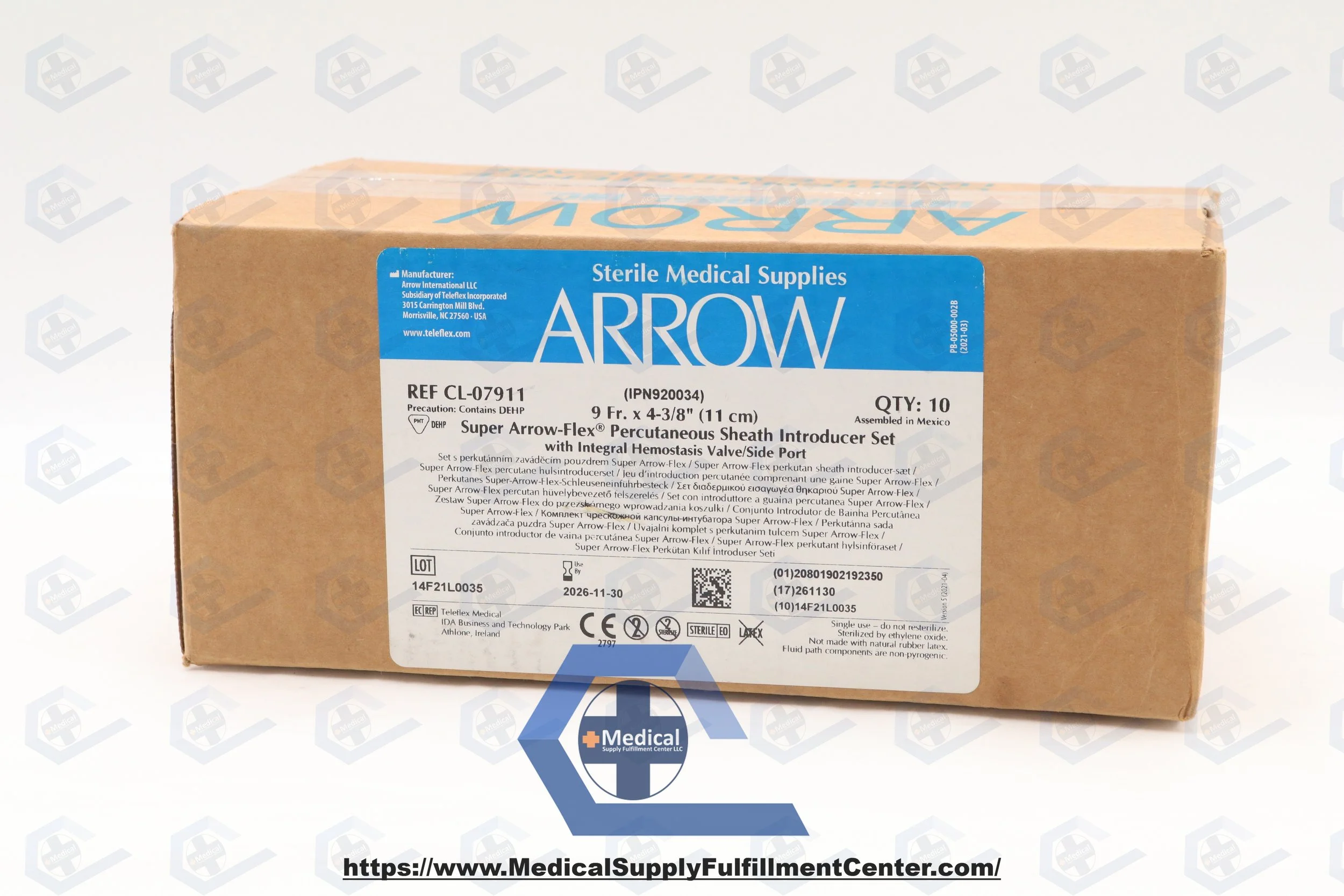 Teleflex Medical | CL-07911 | INDATE | BOX OF 10 | Super Arrow-Flex Percutaneous Sheath Introducer without Wire Guides, 9 Fr x 11 cm