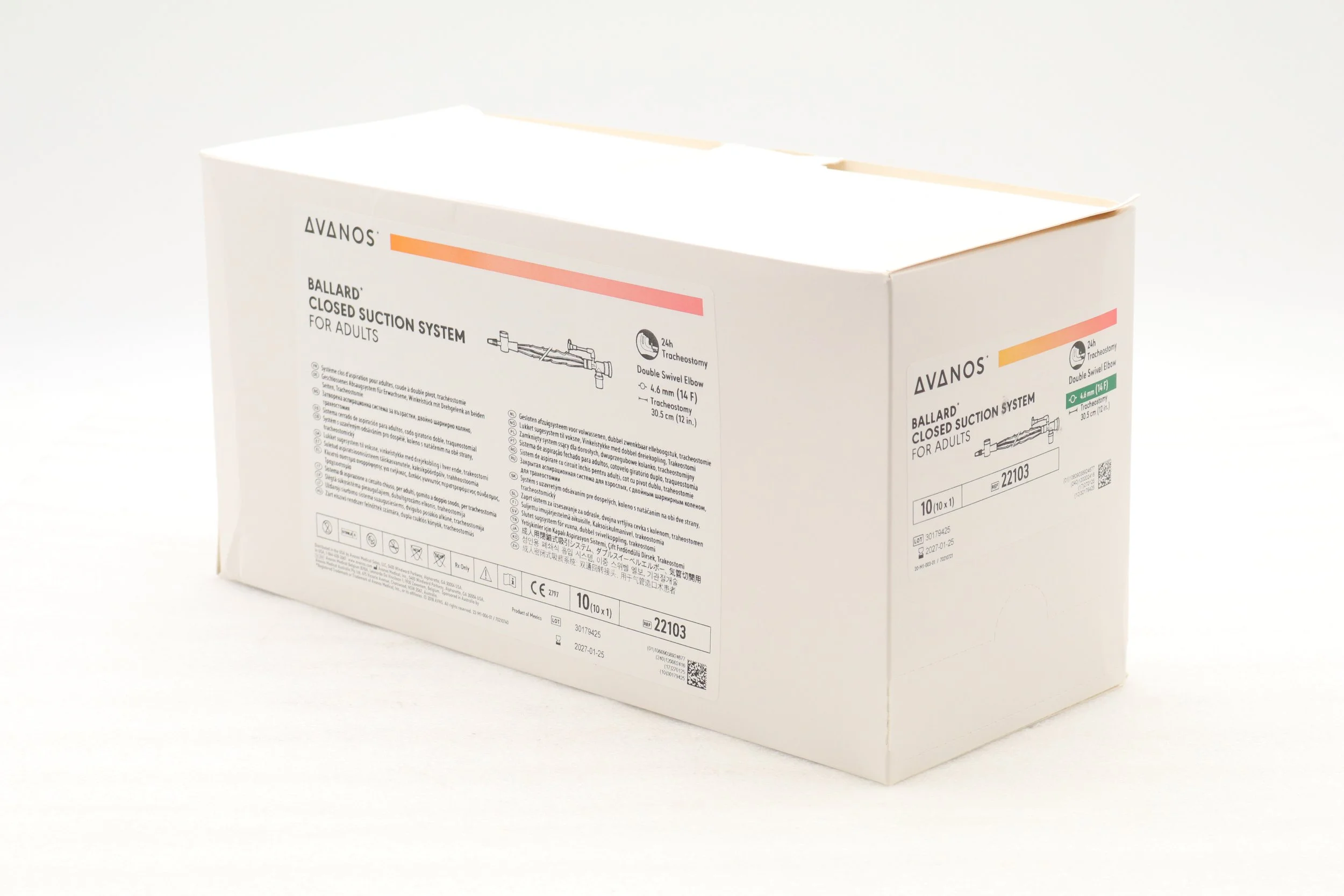 AVANOS | IN-DATE | 22103 | BOX OF 10 | Avanos Ballard CSS, Adult, Double Swivel Elbow, 14F x 30.5cm