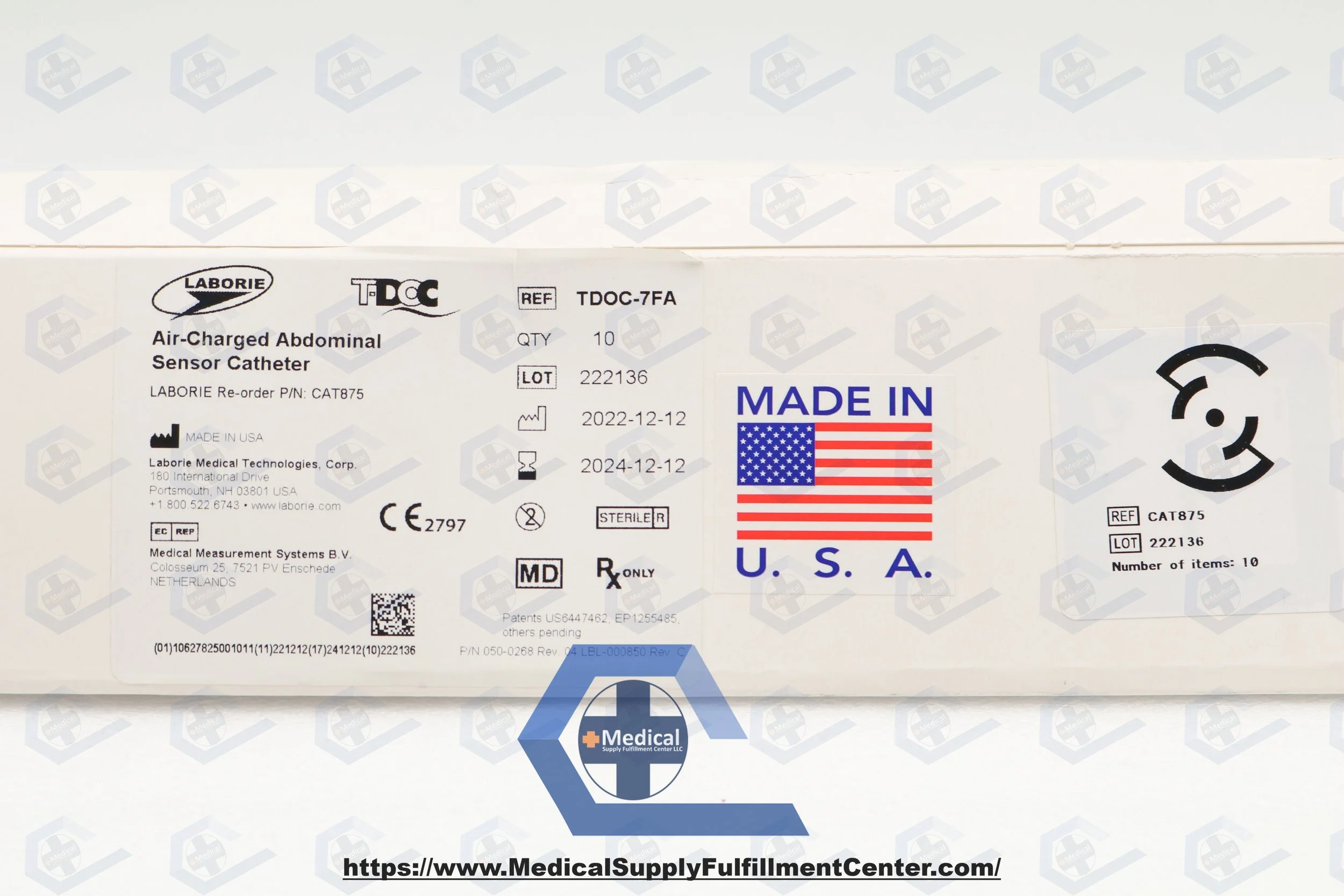 LABORIE MEDICAL | TDOC-7FA  | SHORTDATE | BOX OF 10 | AIR-CHARGED ABDOMINAL SENSOR CATHETER